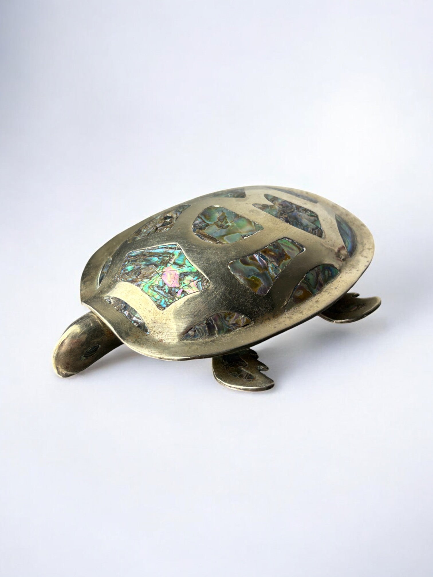 Abalone shell & alpaca silver turtle box, Mexico, 1970's