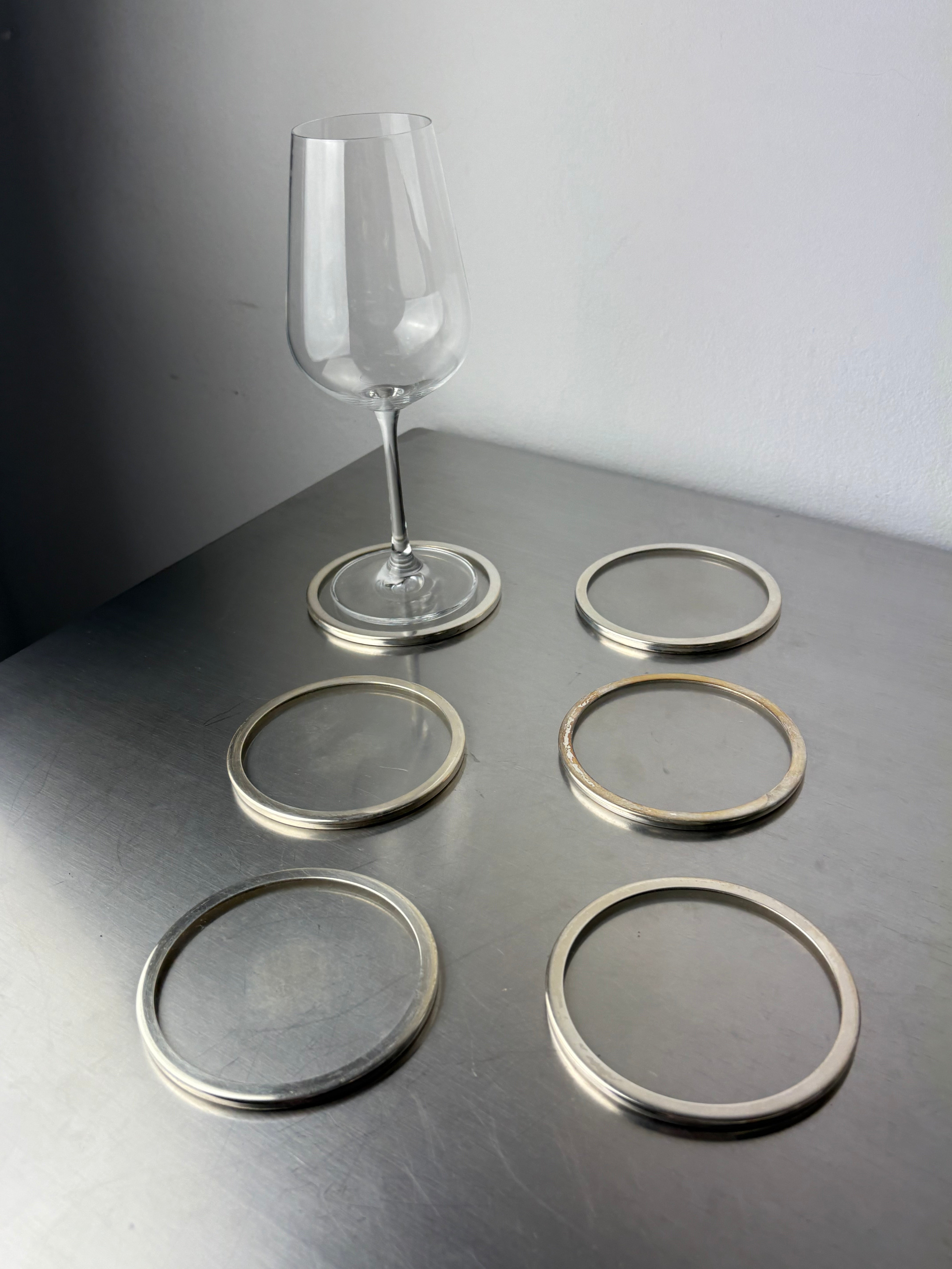 Willy Rizzo Style Coasters in Lucite & Silver plated,Set of 6, Italy, 1970s