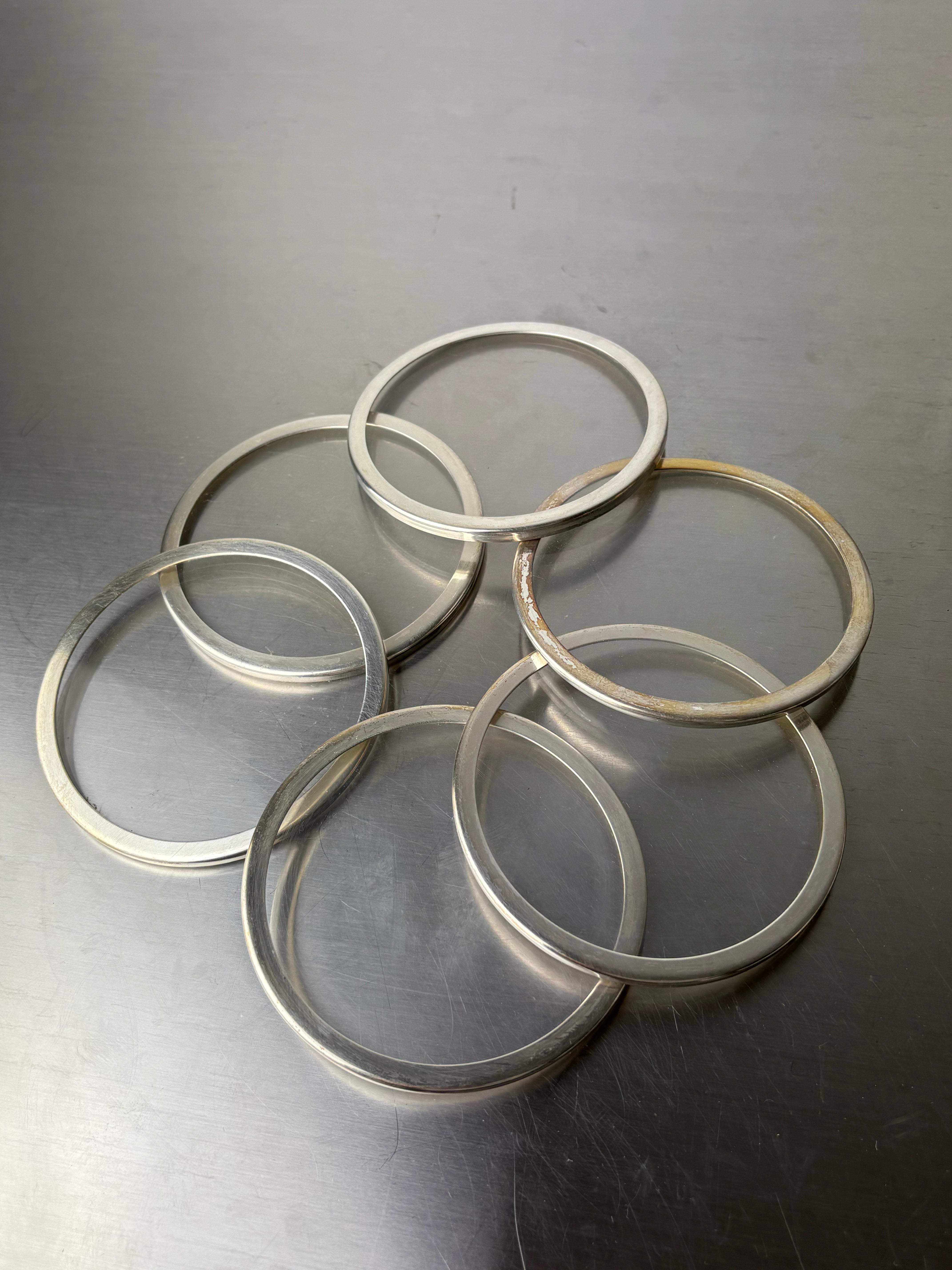 Willy Rizzo Style Coasters in Lucite & Silver plated,Set of 6, Italy, 1970s