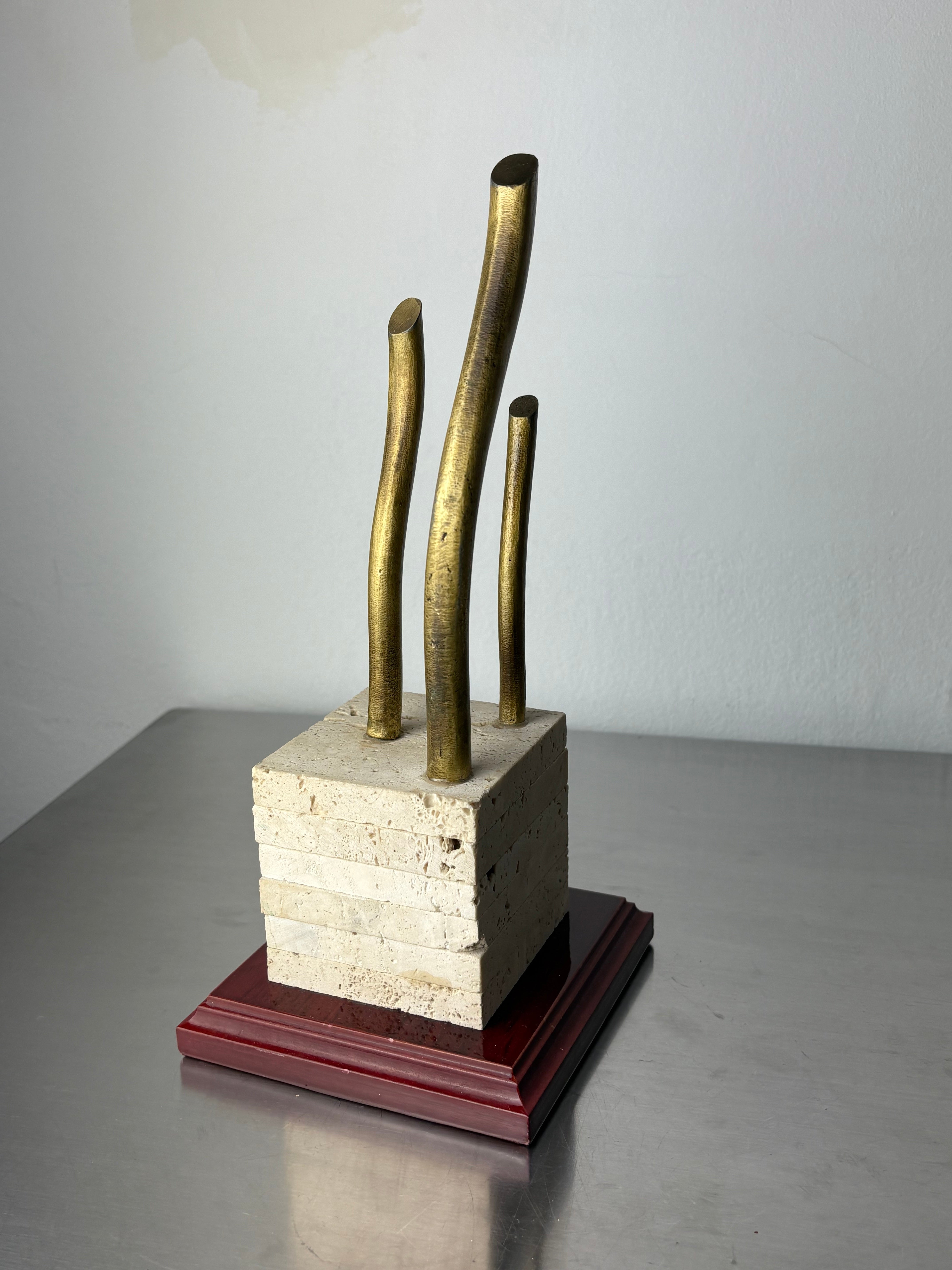 Brutalist sculpture, travertine wood and bronze, Spain 1970's