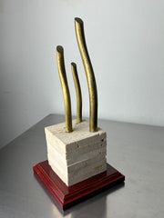Brutalist sculpture, travertine wood and bronze, Spain 1970's
