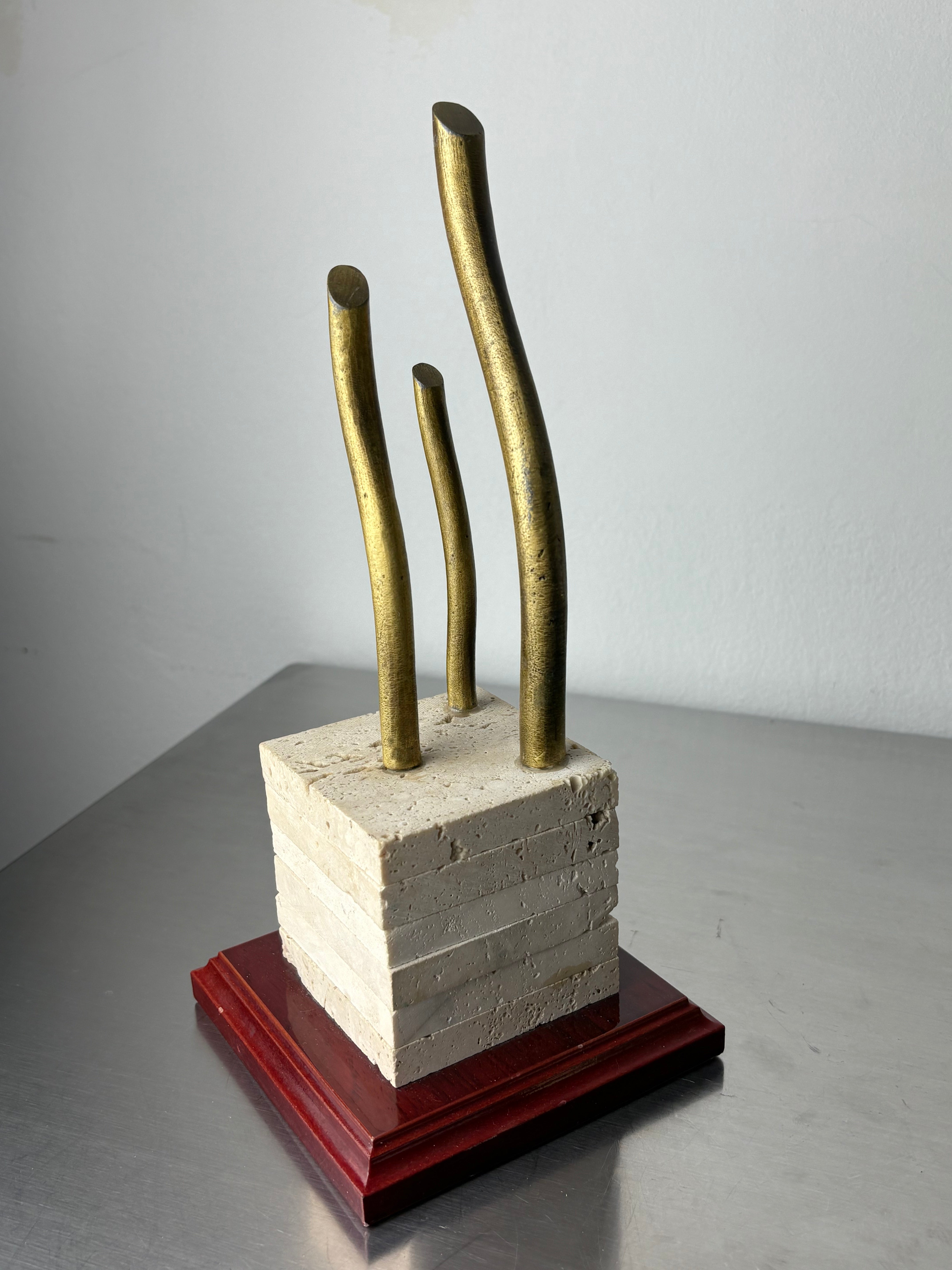 Brutalist sculpture, travertine wood and bronze, Spain 1970's