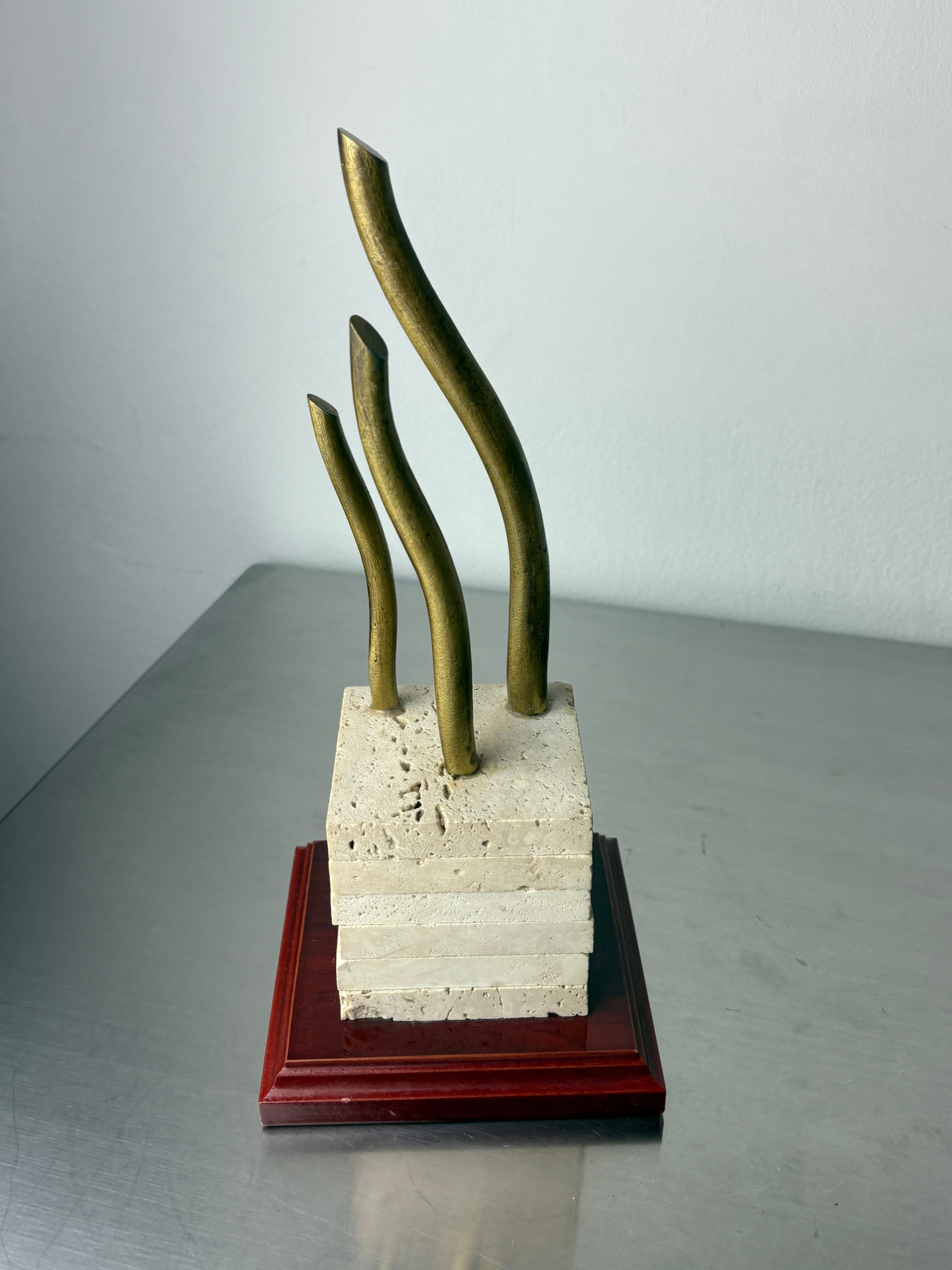 Brutalist sculpture, travertine wood and bronze, Spain 1970's