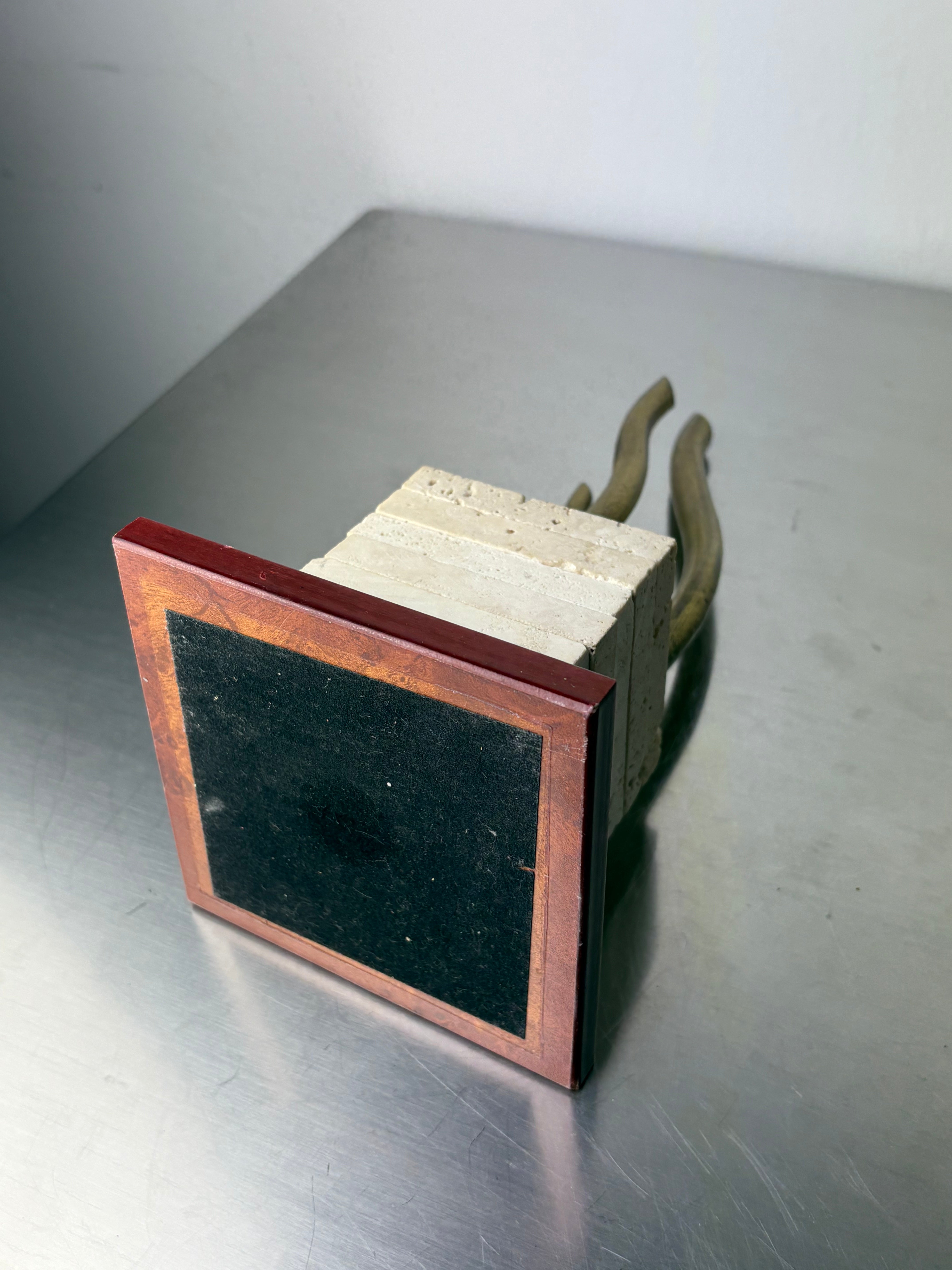 Brutalist sculpture, travertine wood and bronze, Spain 1970's