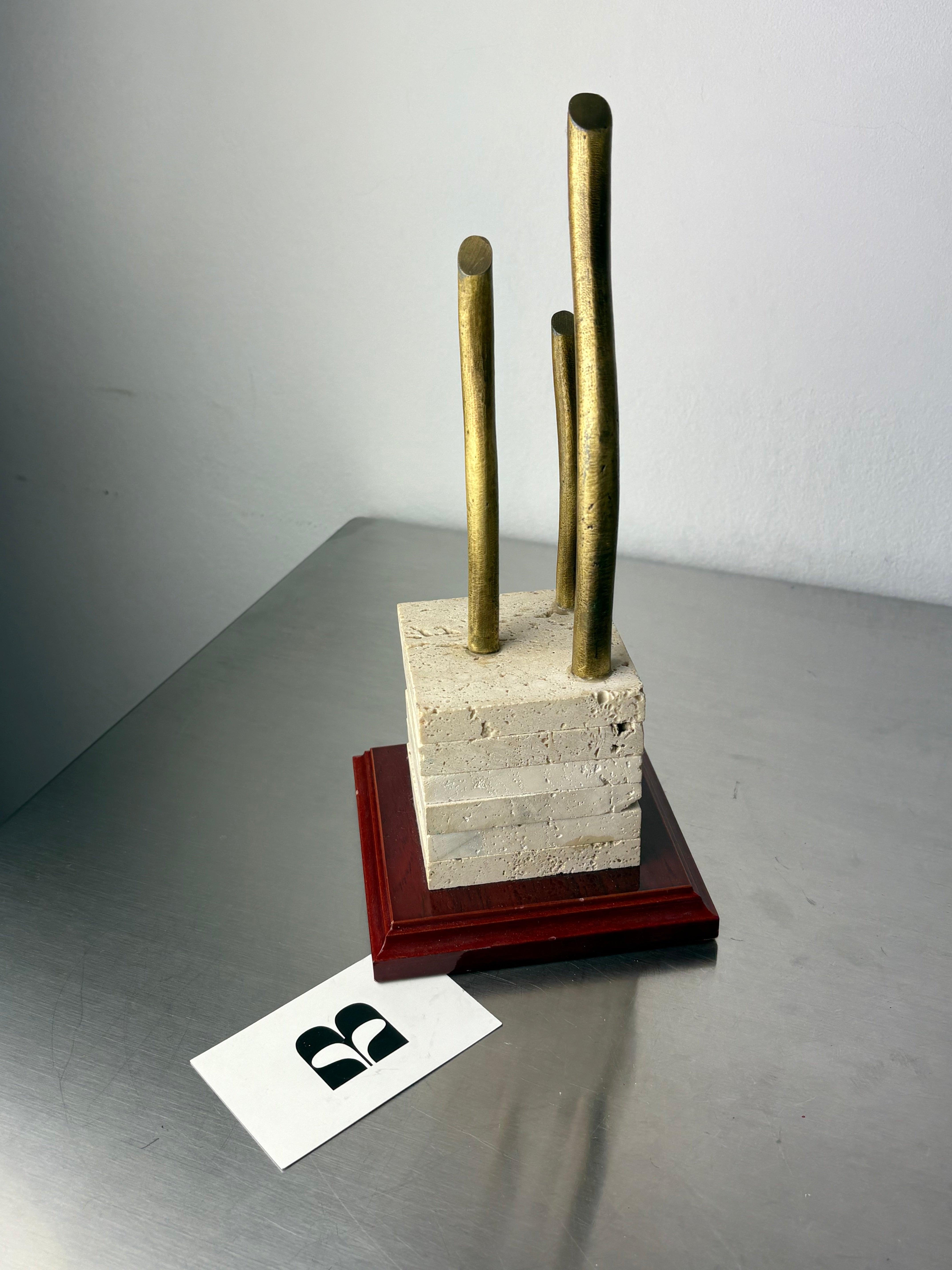 Brutalist sculpture, travertine wood and bronze, Spain 1970's