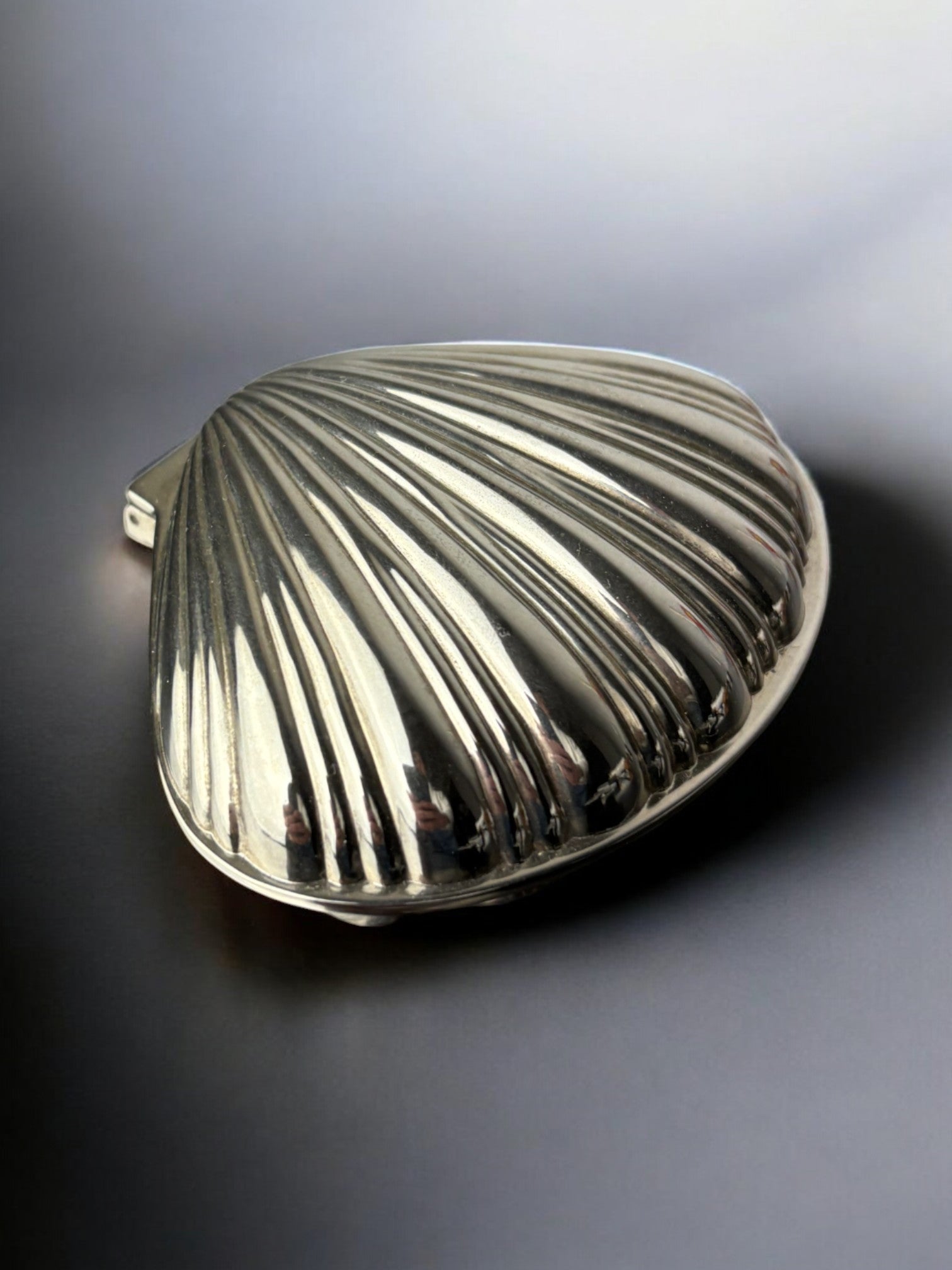 Shell jewelry box, silver plated, Italy, circa 1980
