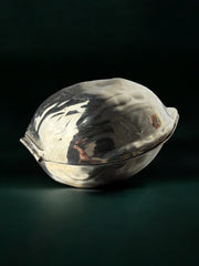 silver plated Walnut jewelry box, Italy, 1970's