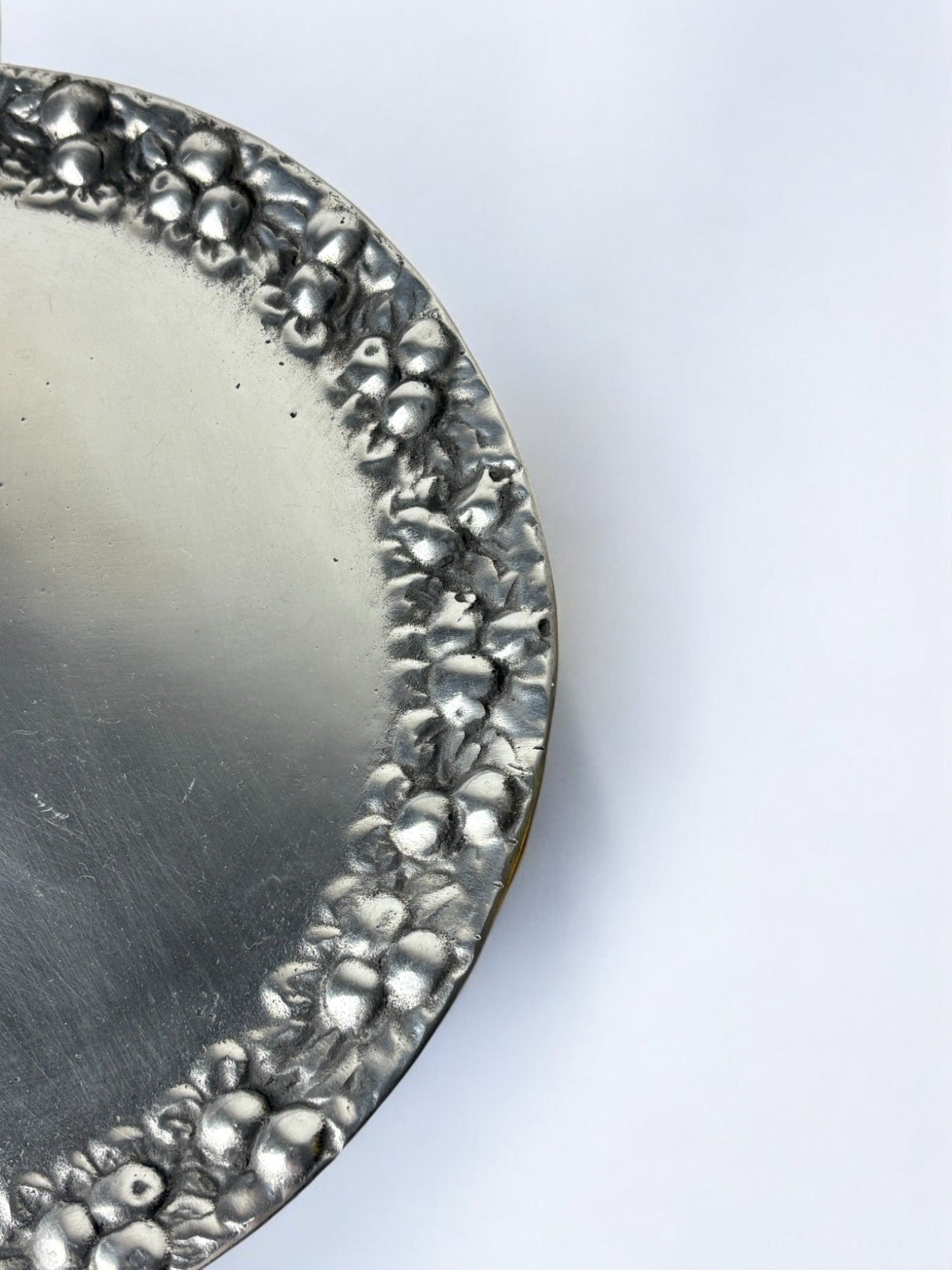 Art deco Floral Circular tray, solid aluminium, Spain, 1960's