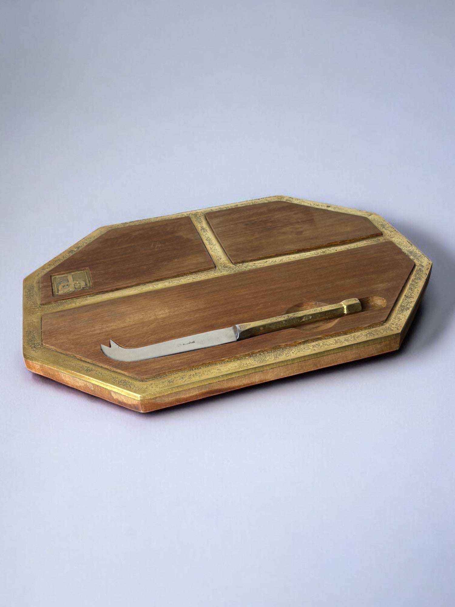 Brutalist Cheese tray by David Marshall, Wood & Bronze, Spain, 1970's