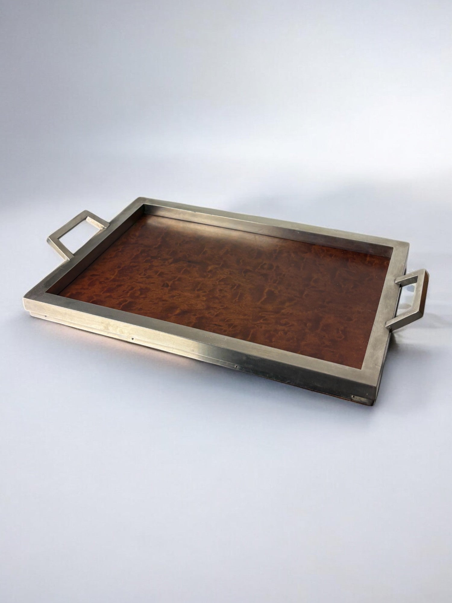 Dior style Tray in Wood & Chromed, Italy, 1970's