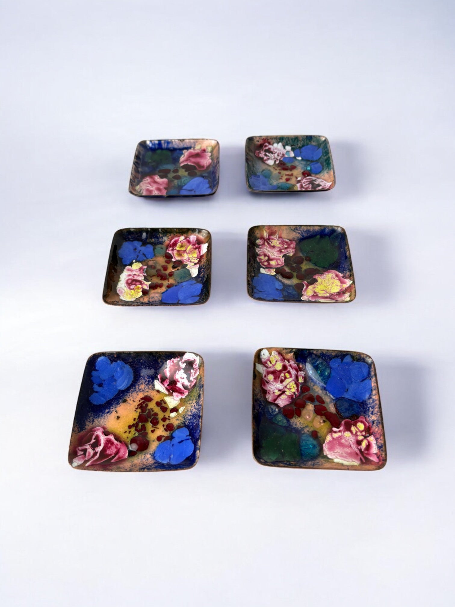 Set of 6 modernist enamel soy dish by J. Capo Esmaltes, Spain, 1970's