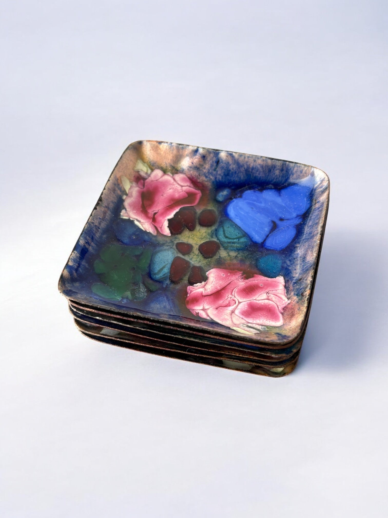 Set of 6 modernist enamel soy dish by J. Capo Esmaltes, Spain, 1970's