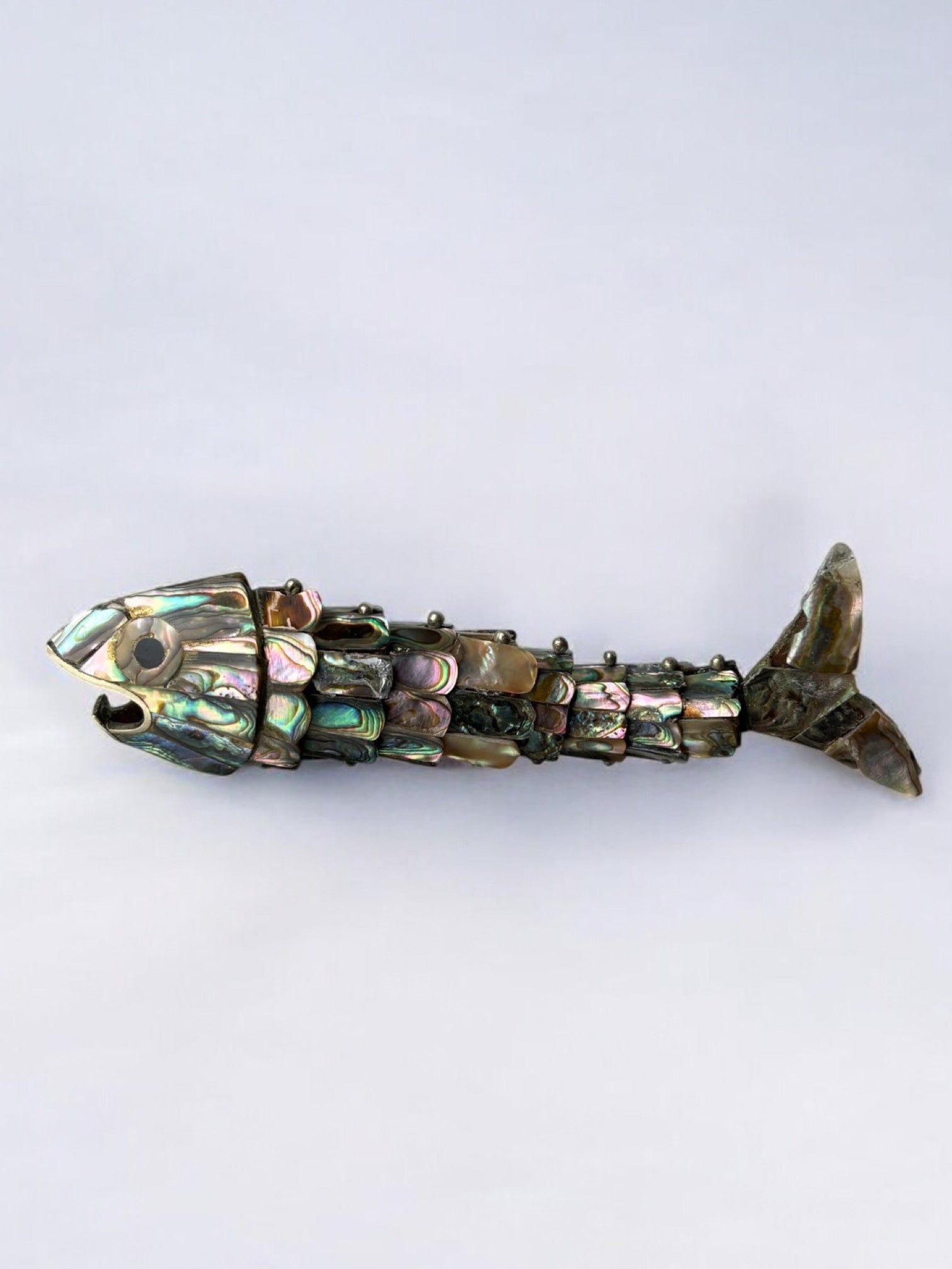 Articulated Abalone shell and Brass Fish, Mexico, 1980's, 17 cm