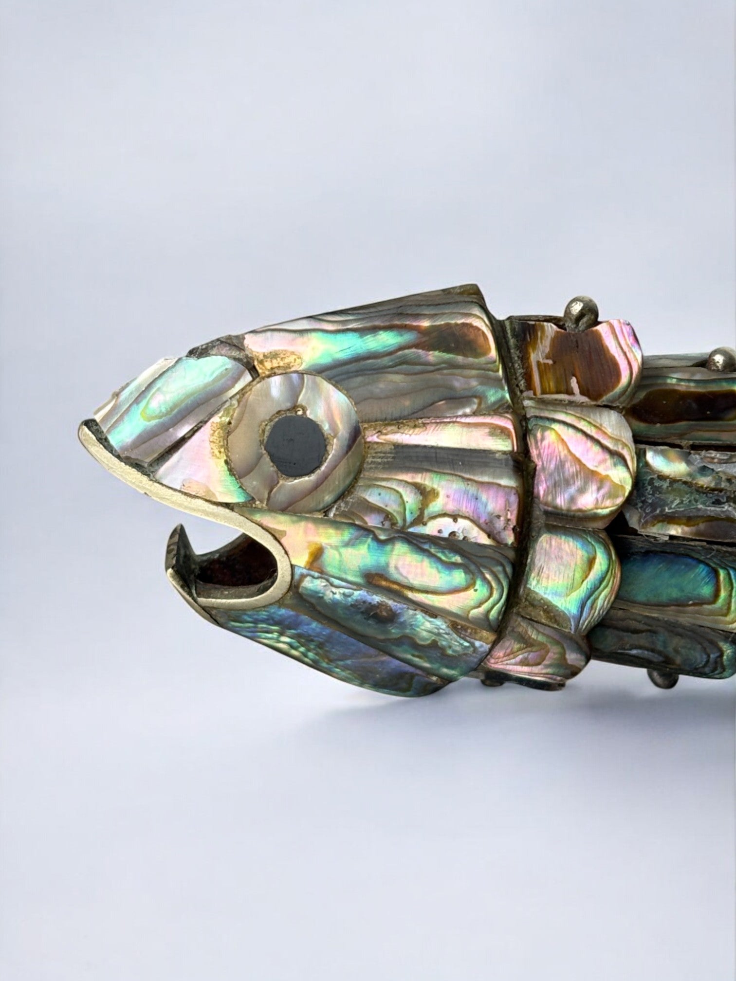 Articulated Abalone shell and Brass Fish, Mexico, 1980's, 17 cm