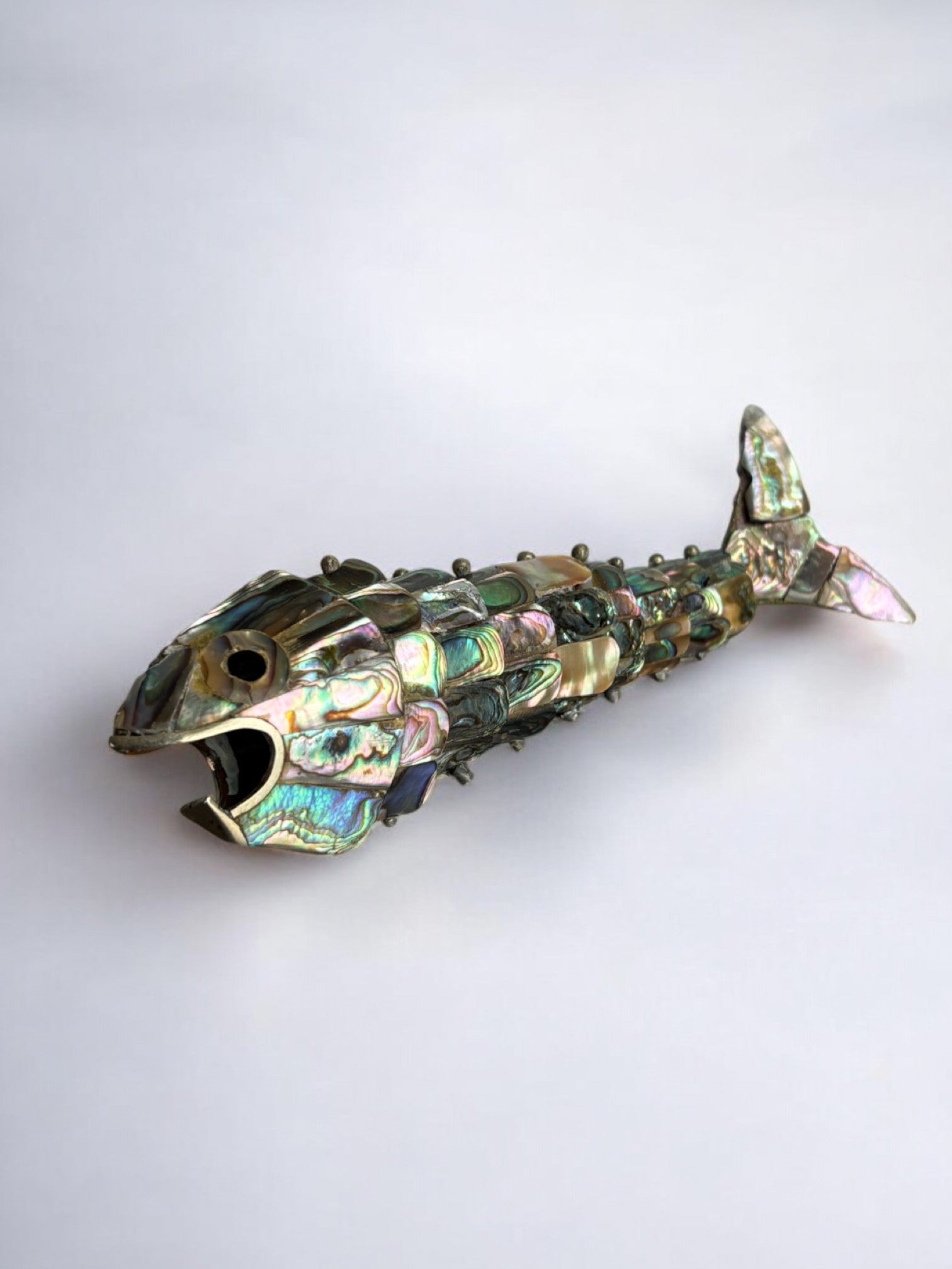 Articulated Abalone shell and Brass Fish, Mexico, 1980's, 17 cm