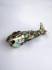 Articulated Abalone shell and Brass Fish Bottle Opener, Mexico, 1980's, 17 cm