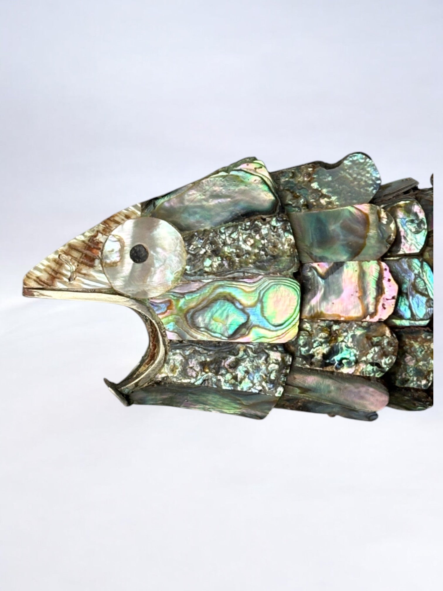 Articulated Abalone shell and Brass Fish, Mexico, 1980's, 18 cm