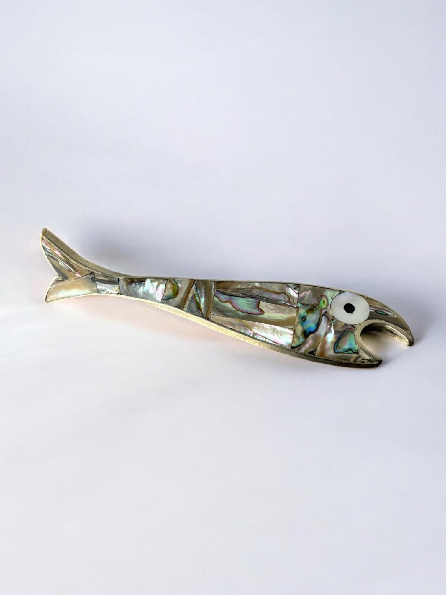 Fish bottle opener, Abalone shell & Alpaca, Mexico, 1980