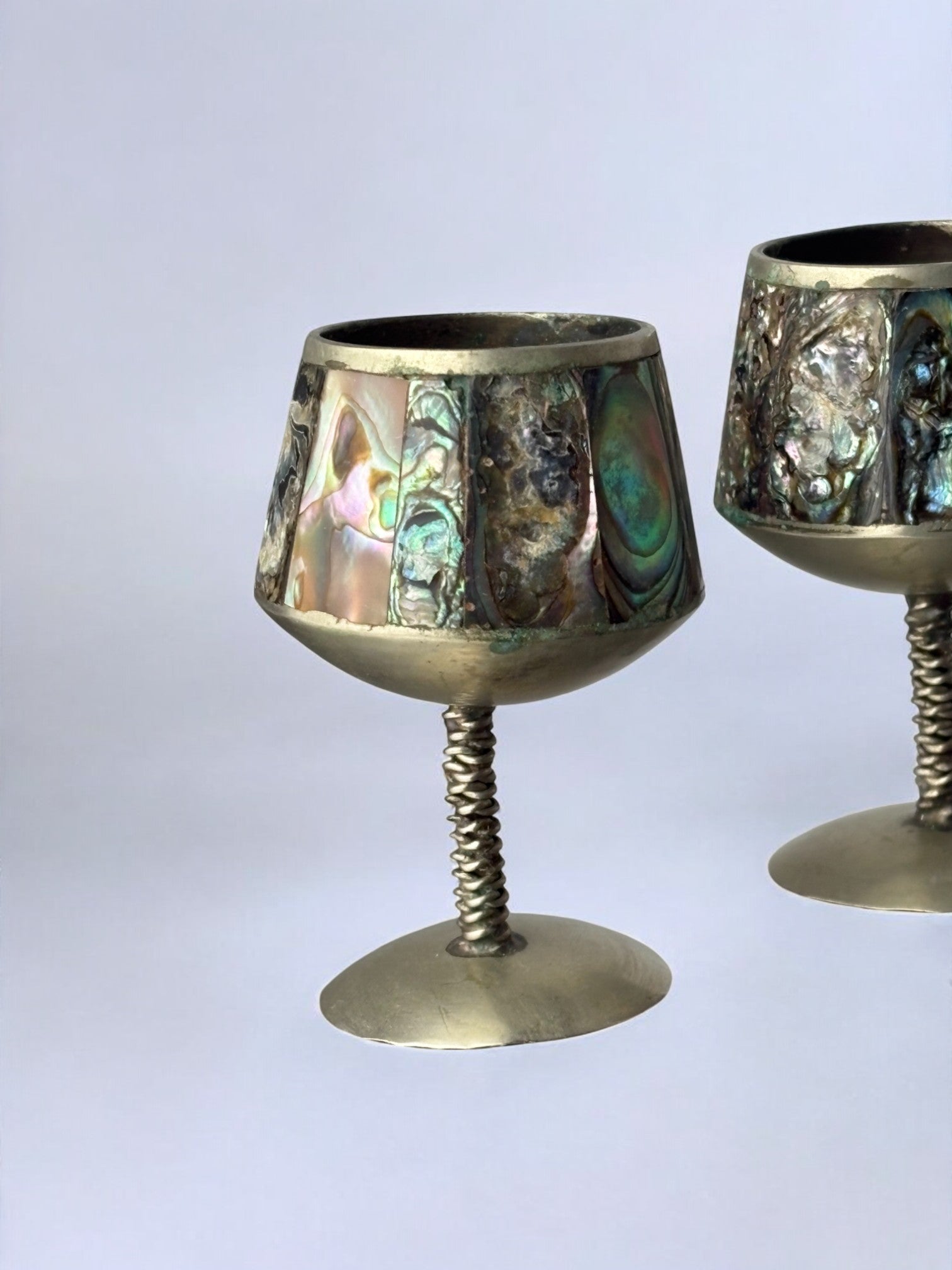 Abalone Shell & Alpaca Shot Glasses, set of 6,  Mexico, 1970