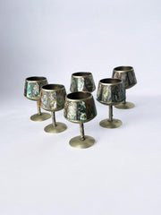 Abalone Shell & Alpaca Shot Glasses, set of 6,  Mexico, 1970