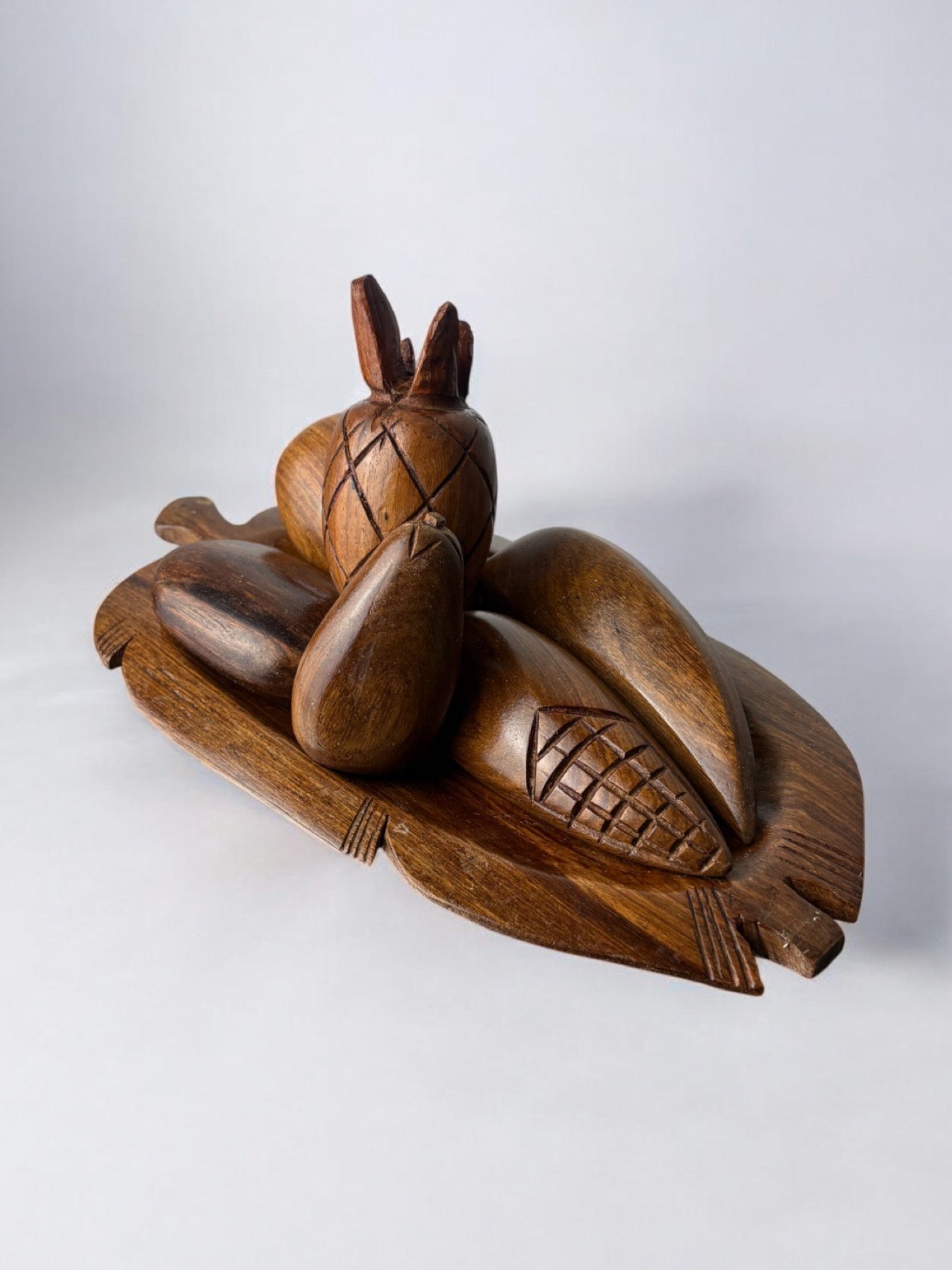 Hand-Carved Wooden Fruit Basket, set of 6, Italy, 1980