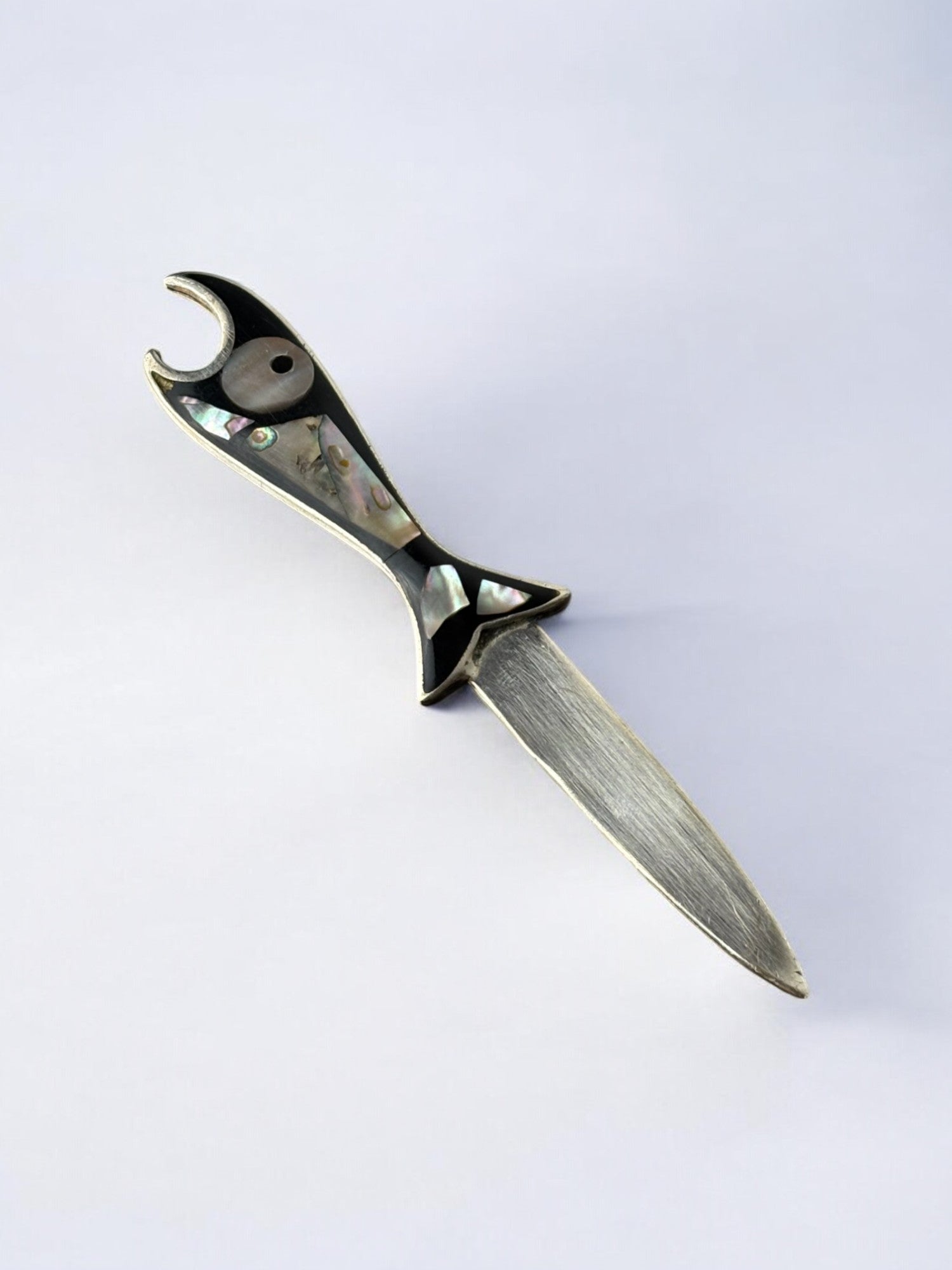 Fish letter opener, Abalone shell & Alpaca, Mexico, 1980's