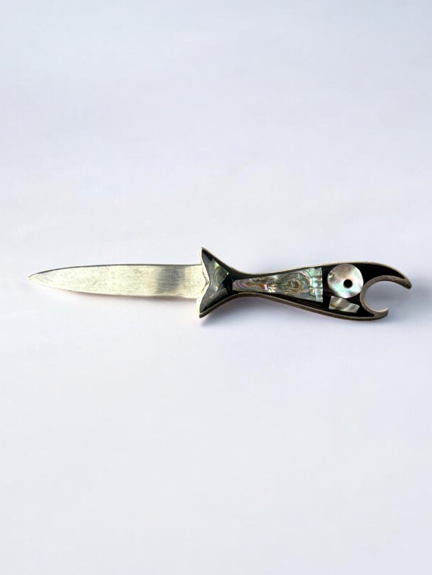 Fish letter opener, Abalone shell & Alpaca, Mexico, 1980's
