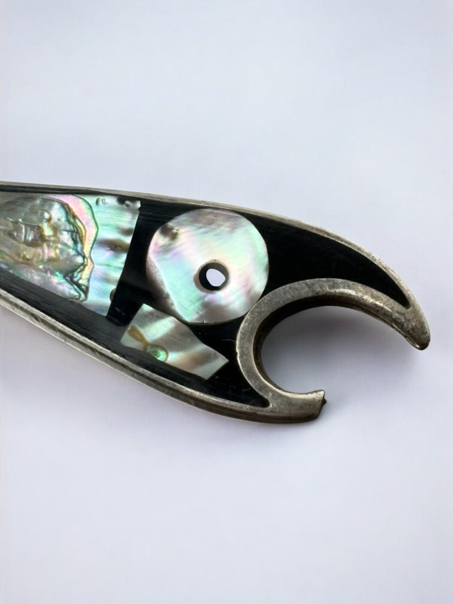 Fish letter opener, Abalone shell & Alpaca, Mexico, 1980's