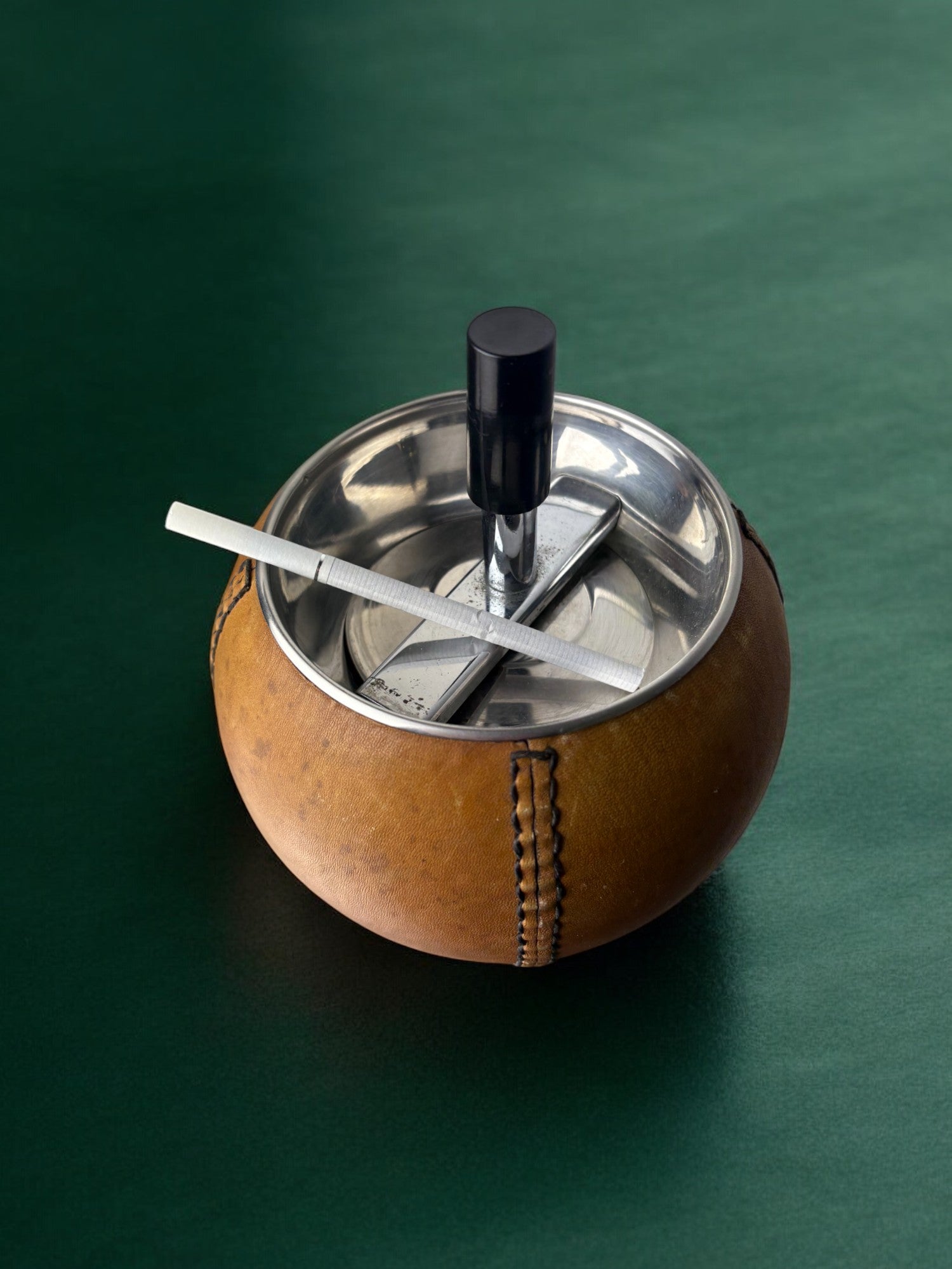 Circular Ashtray in leather, Spain, 1980's