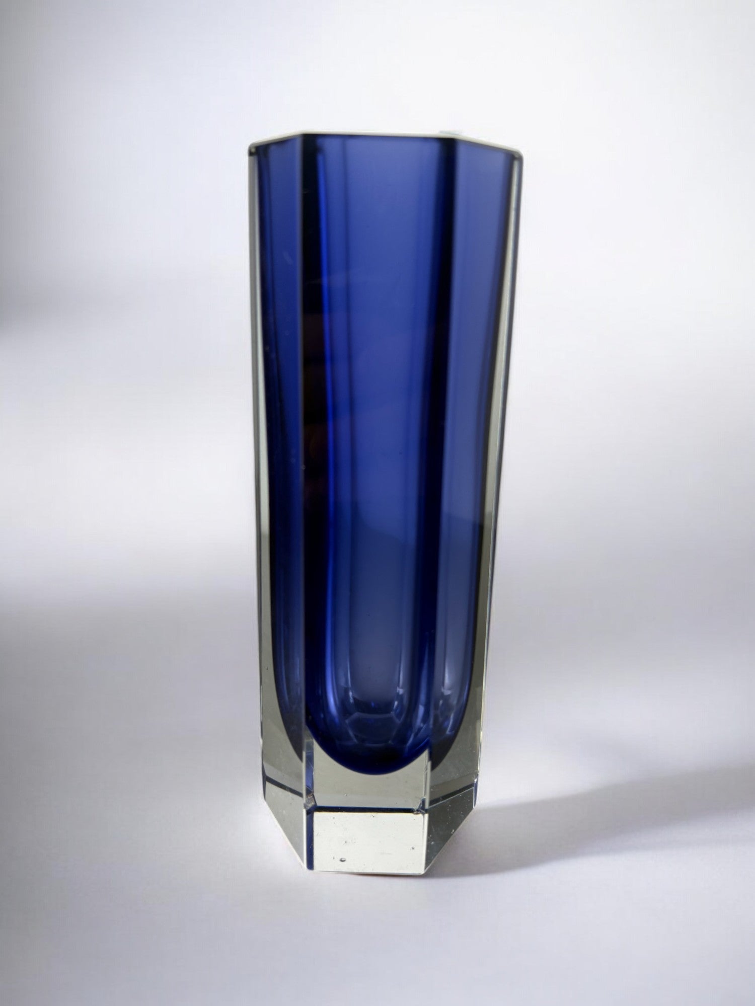 Sommerso vase by seguso, Blue faceted glass, murano, italy, 1970's