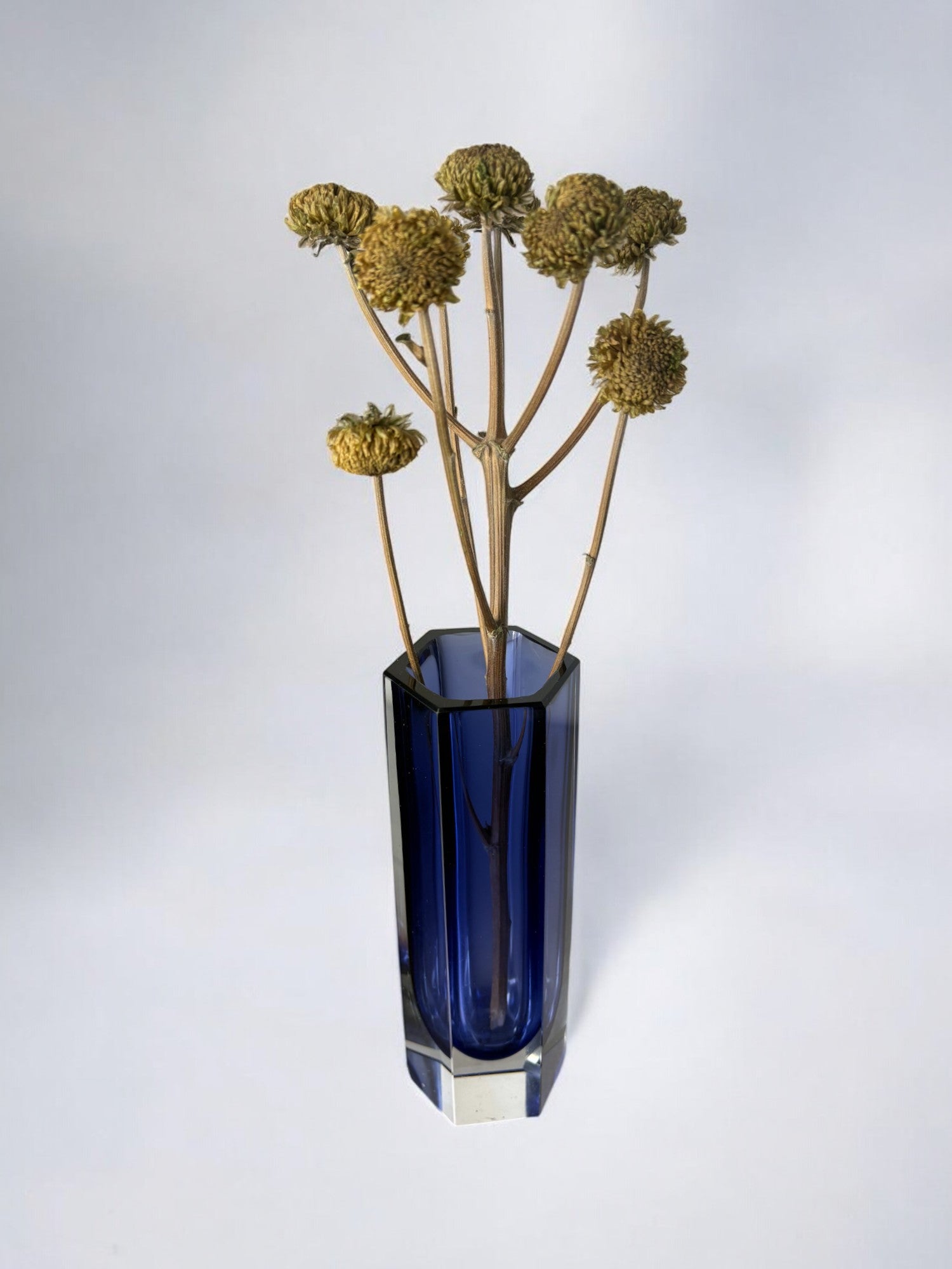 Sommerso vase by seguso, Blue faceted glass, murano, italy, 1970's