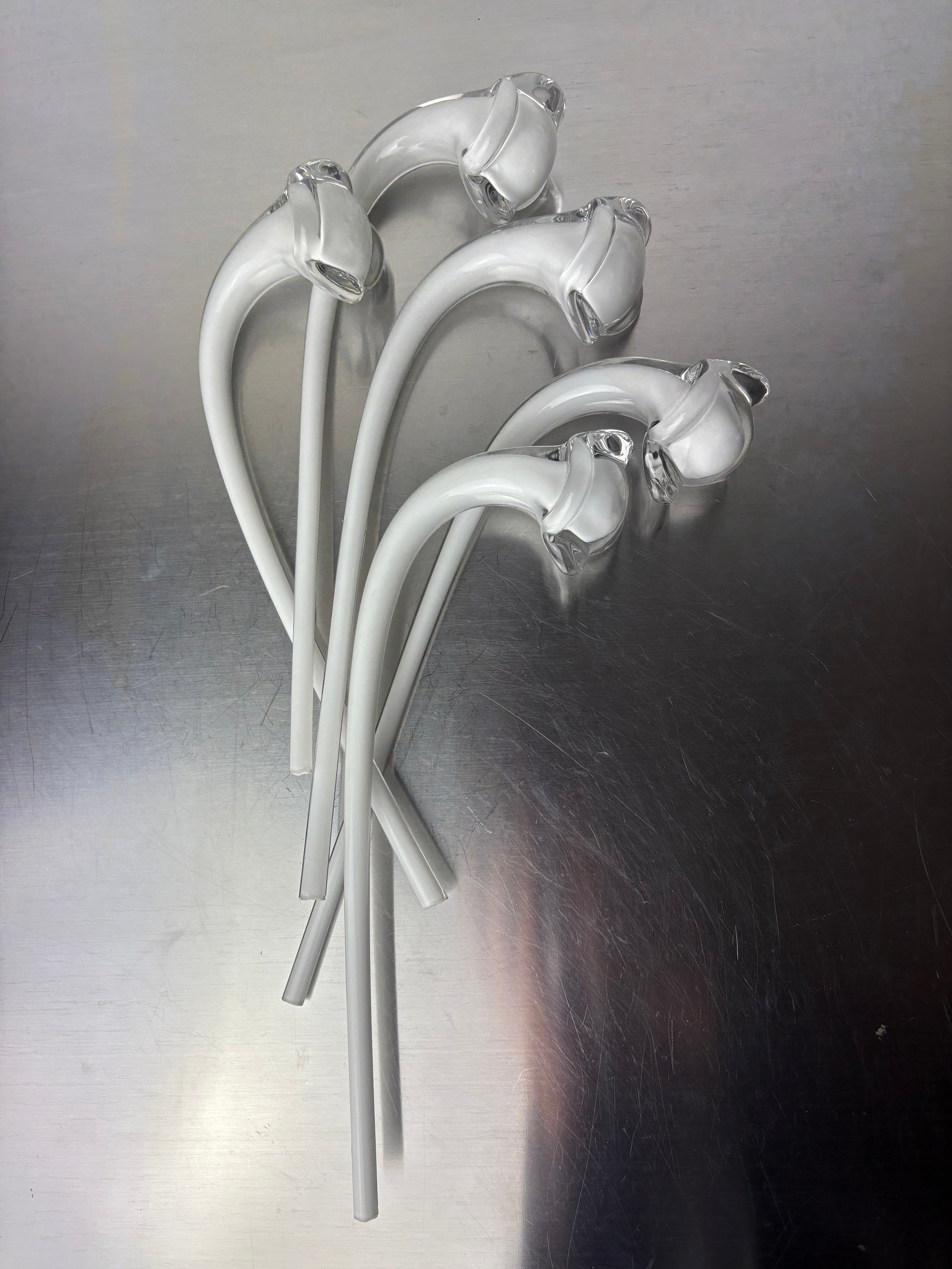 Calla lily flowers bouquet, set of 5, murano glass, Italy, 1970's