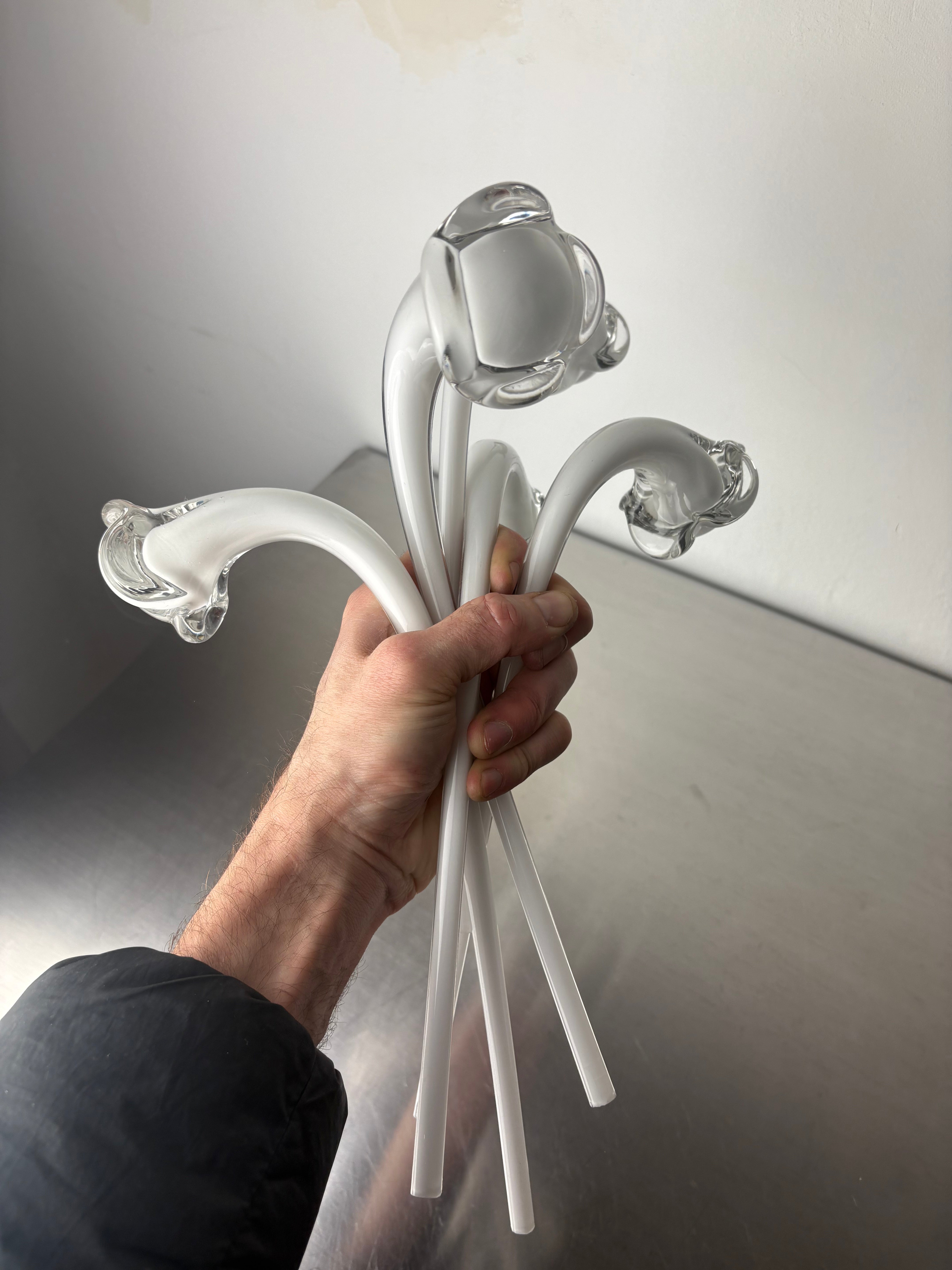 Calla lily flowers bouquet, set of 5, murano glass, Italy, 1970's
