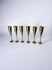 Brutalist Champagne Glasses in brass, set of 6, Spain, 1970's