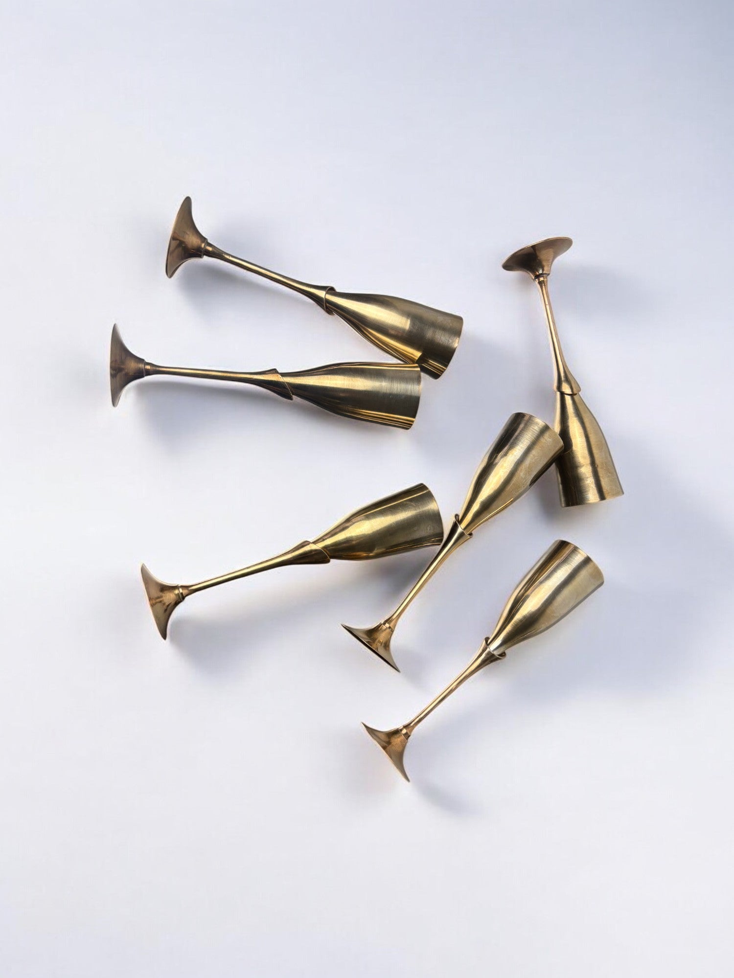 Brutalist Champagne Glasses in brass, set of 6, Spain, 1970's