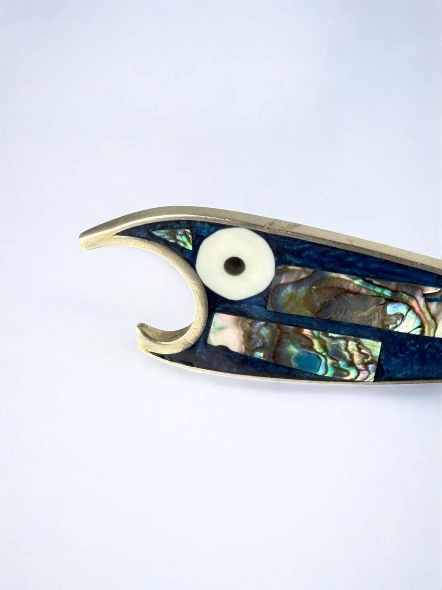 Fish bottle opener, Abalone shell & Alpaca, Mexico, 1980's