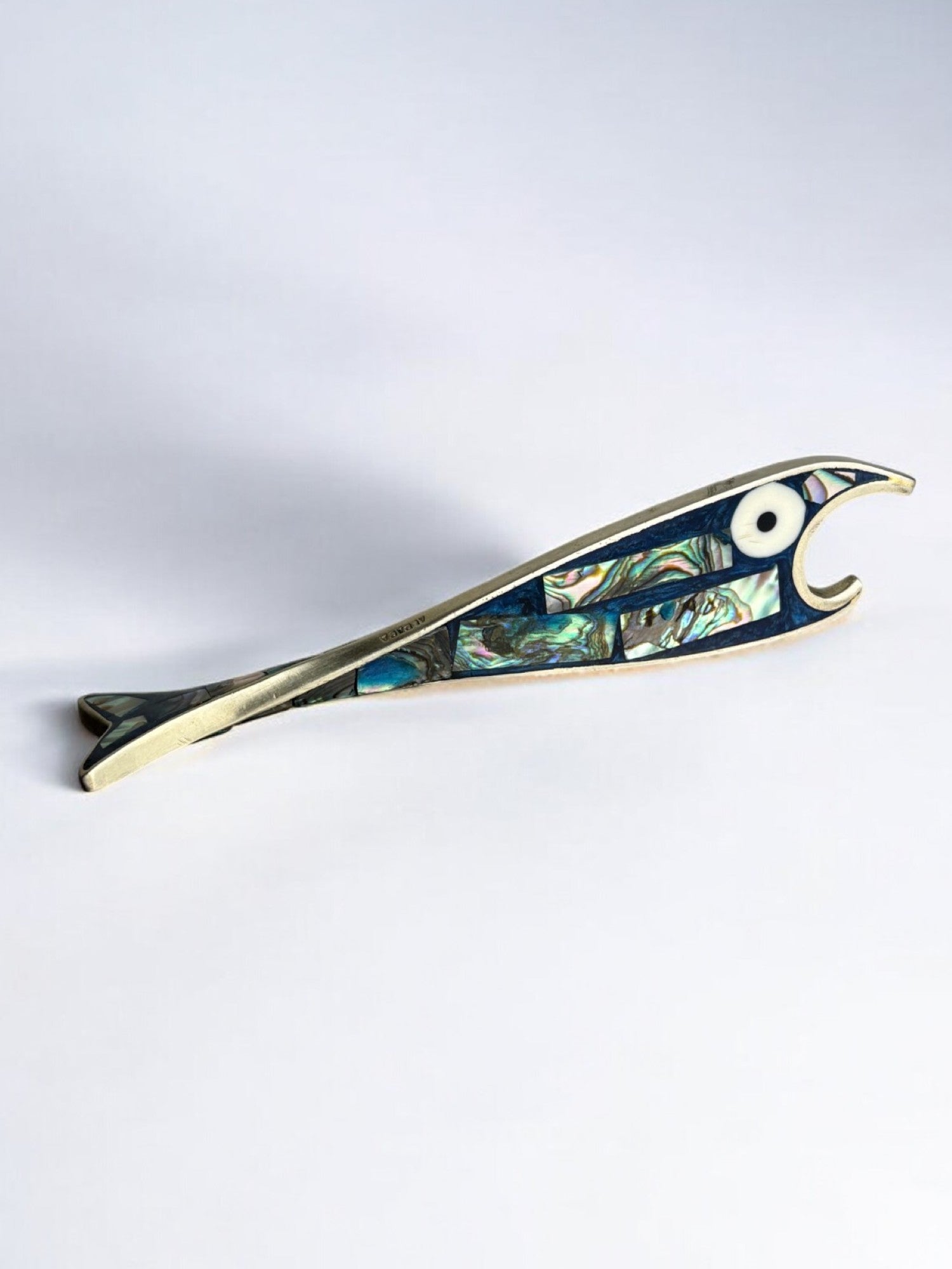 Fish bottle opener, Abalone shell & Alpaca, Mexico, 1980's