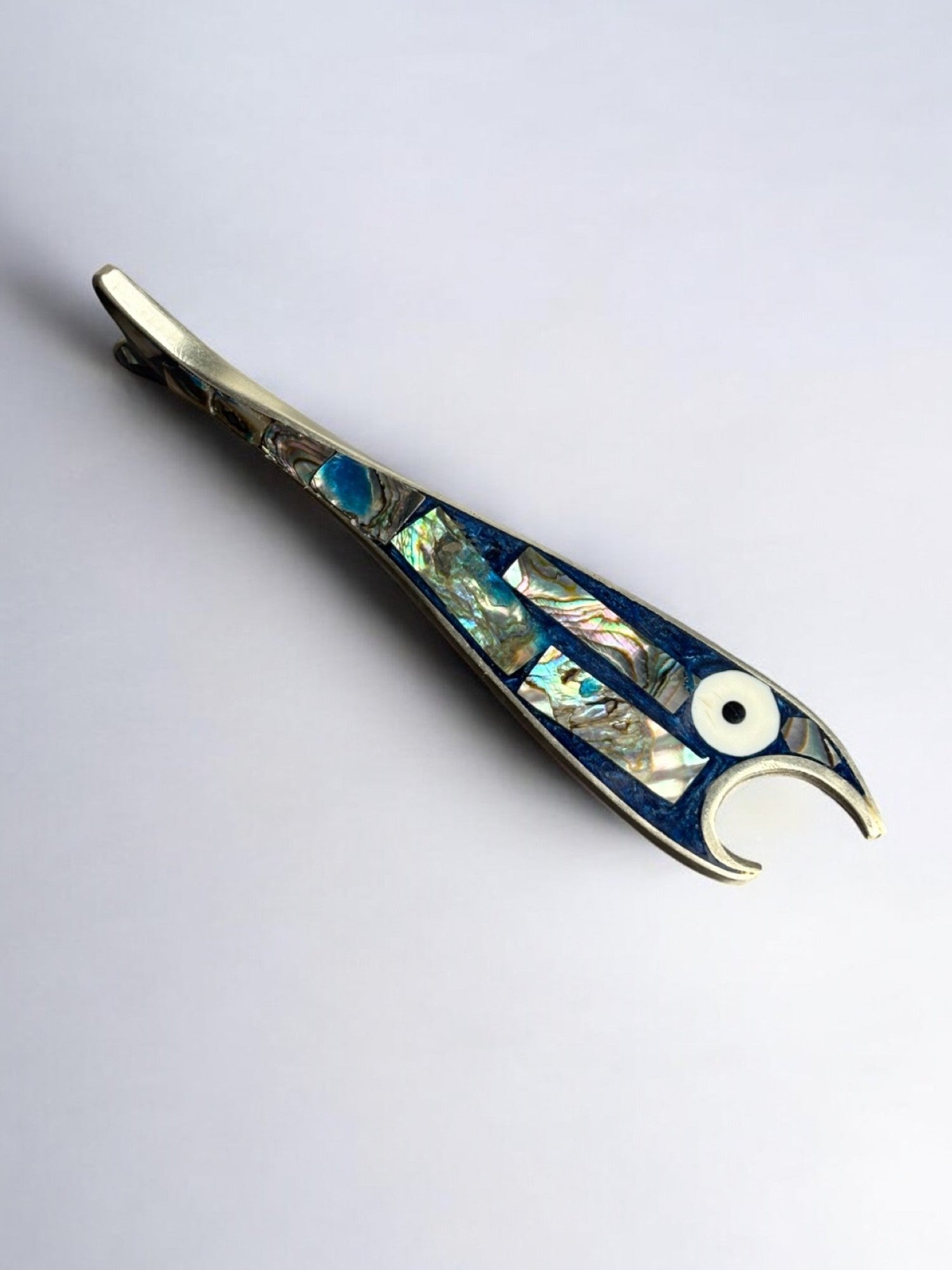 Fish bottle opener, Abalone shell & Alpaca, Mexico, 1980's
