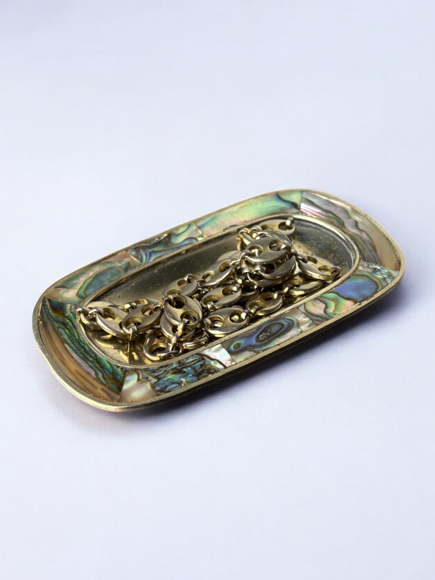 Abalone shell & alpaca tray, Mexico, circa 1970