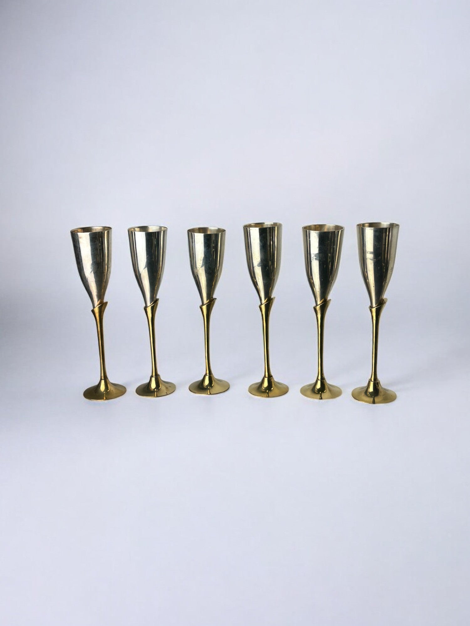 Brutalist Silver plated Glasses, set of 6, Spain, 1970's