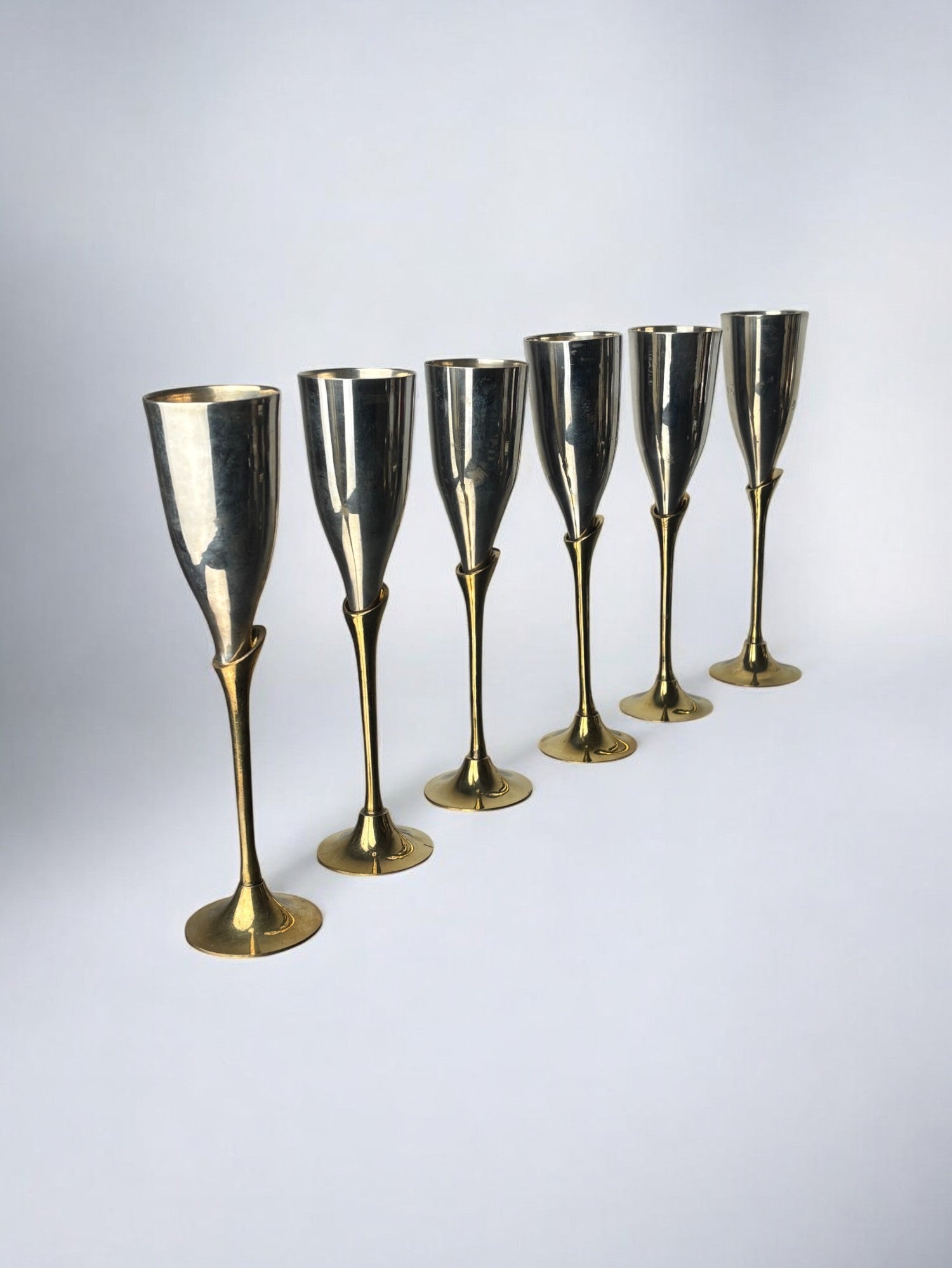 Brutalist Silver plated Glasses, set of 6, Spain, 1970's