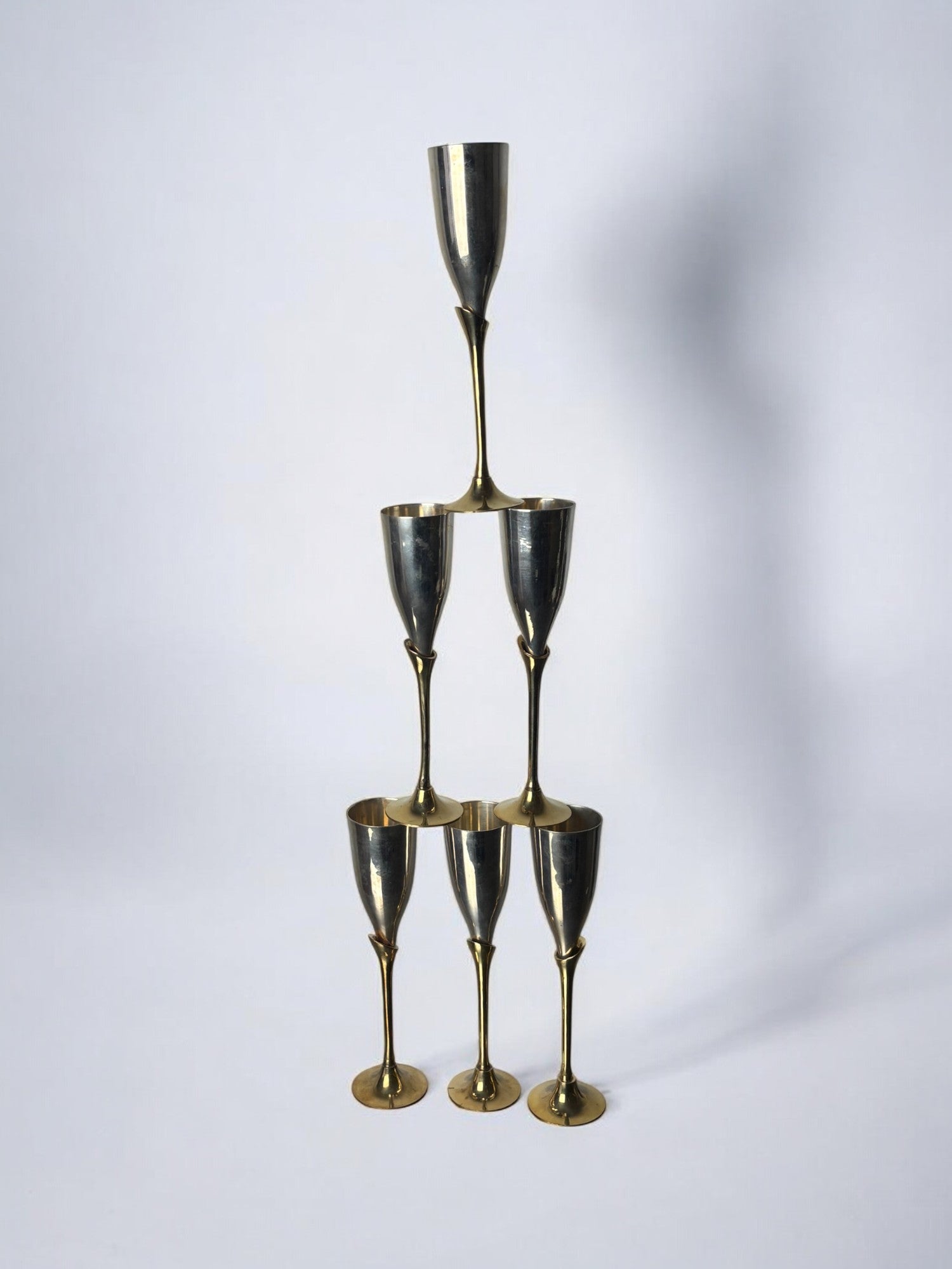 Brutalist Silver plated Glasses, set of 6, Spain, 1970's