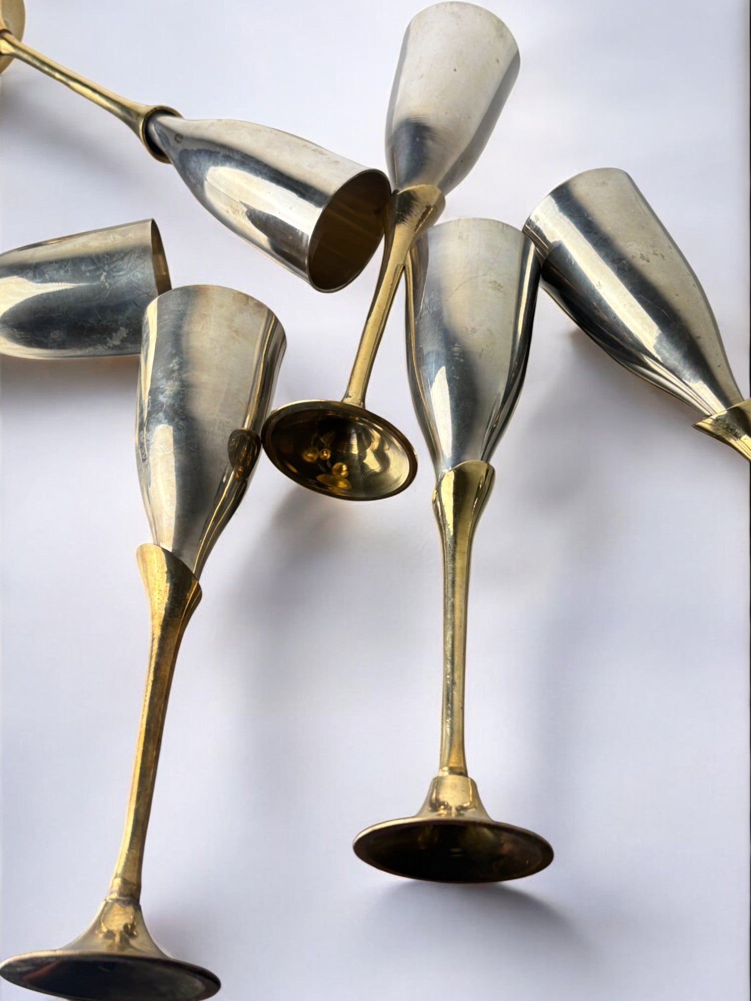 Brutalist Silver plated Glasses, set of 6, Spain, 1970's
