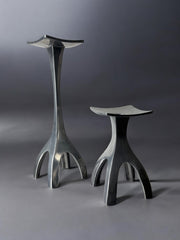 Pair of Biomorphic candleholders, solid aluminum, Spain, 1970's