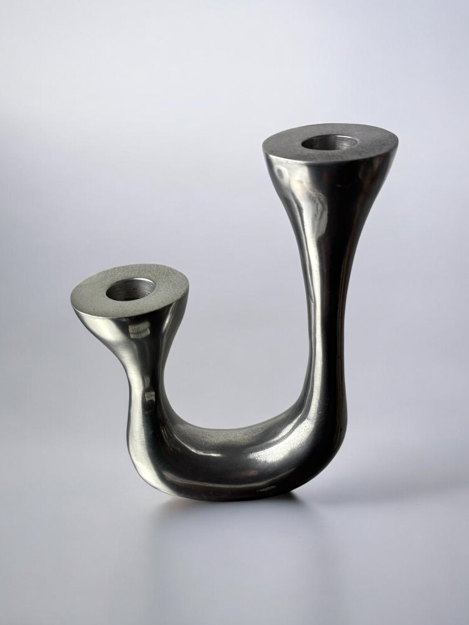 Biomorphic candleholder, solid aluminum, Spain, Circa 1970's