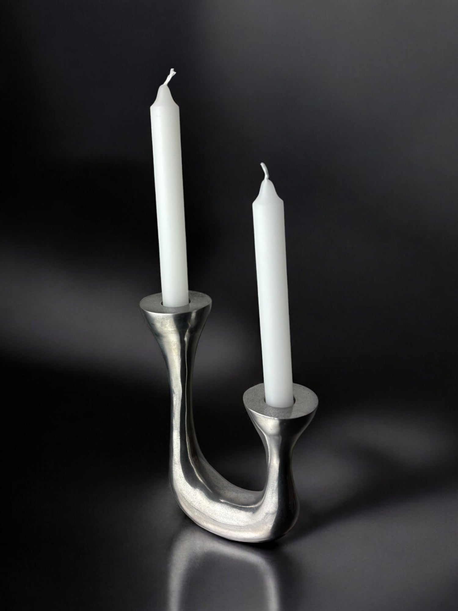 Biomorphic candleholder, solid aluminum, Spain, Circa 1970's