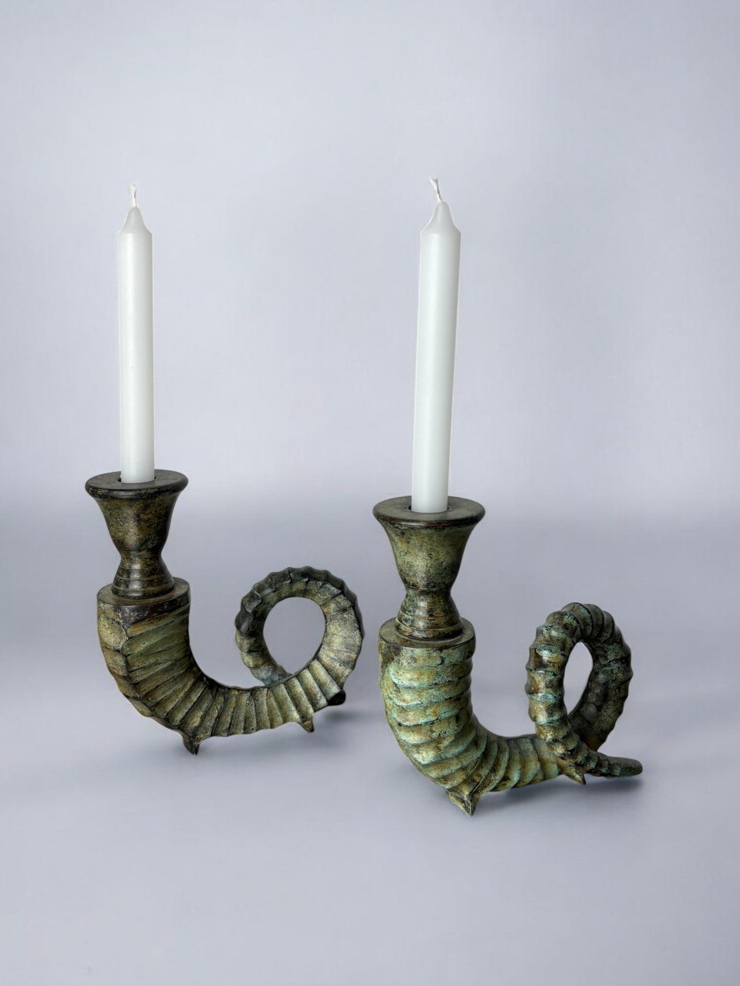 Pair Faux Horn Candleholder in brass Italy, 1970's