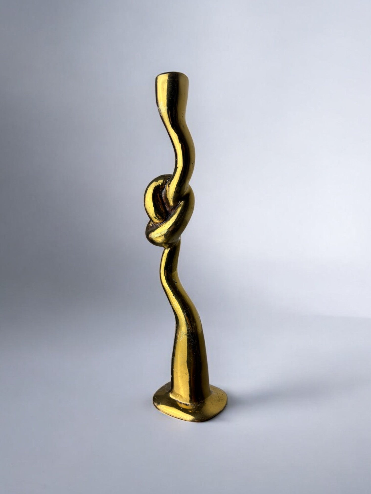 Italian Brutalist Knot candlestick in bronze, Circa 1970