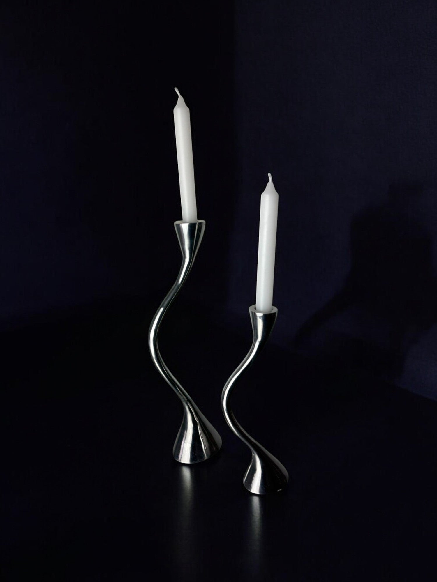 Pair of zigzag candlesticks, solid aluminium, Spain, 1980's