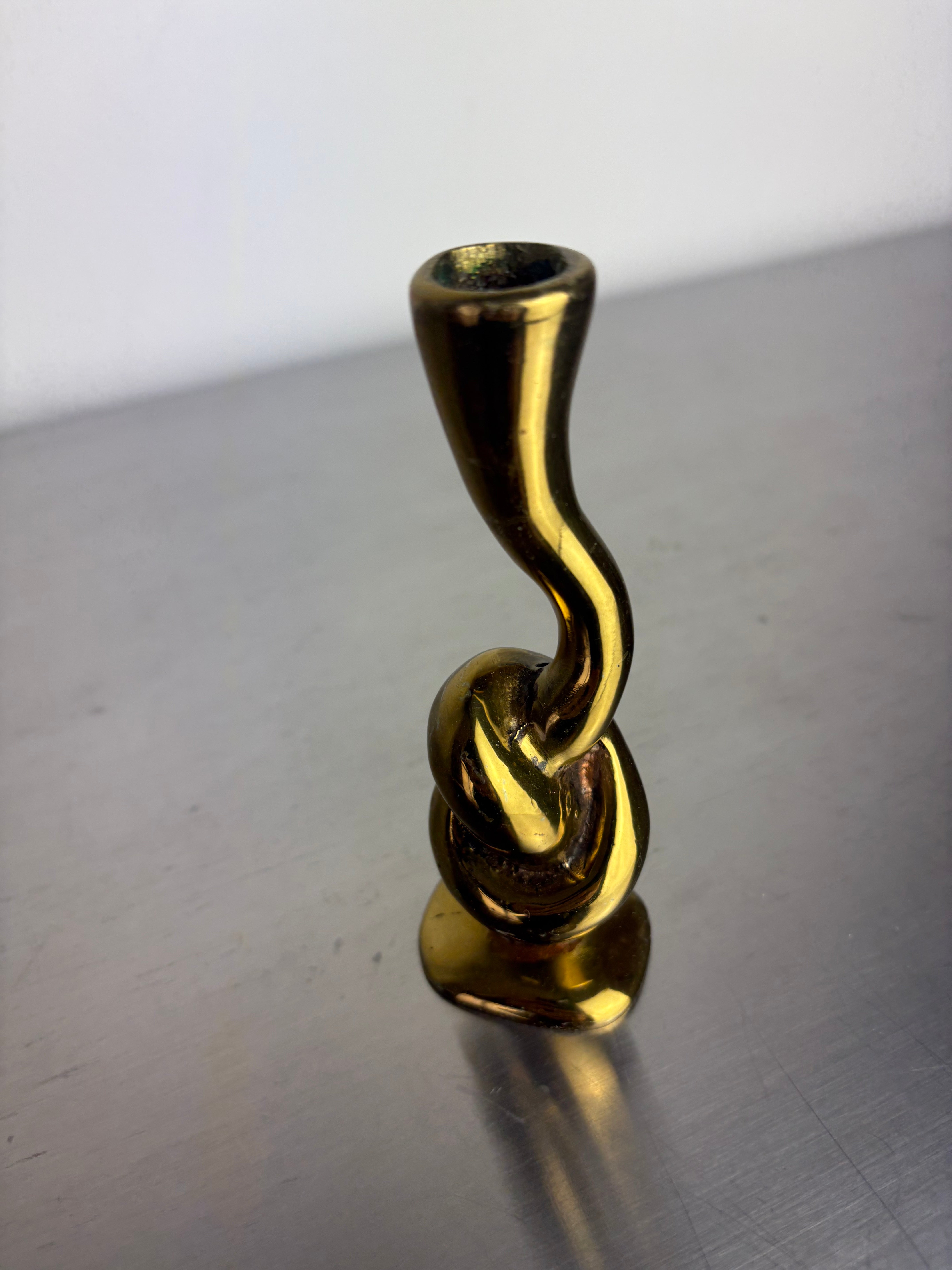Knot candlestick, brutalist design, bronze, Italy, Circa 1970